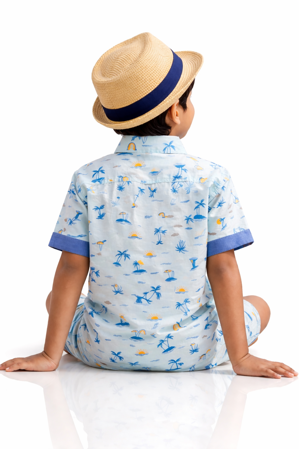 Boys Blue Cotton Co-ord Set with Embroidered Pocket