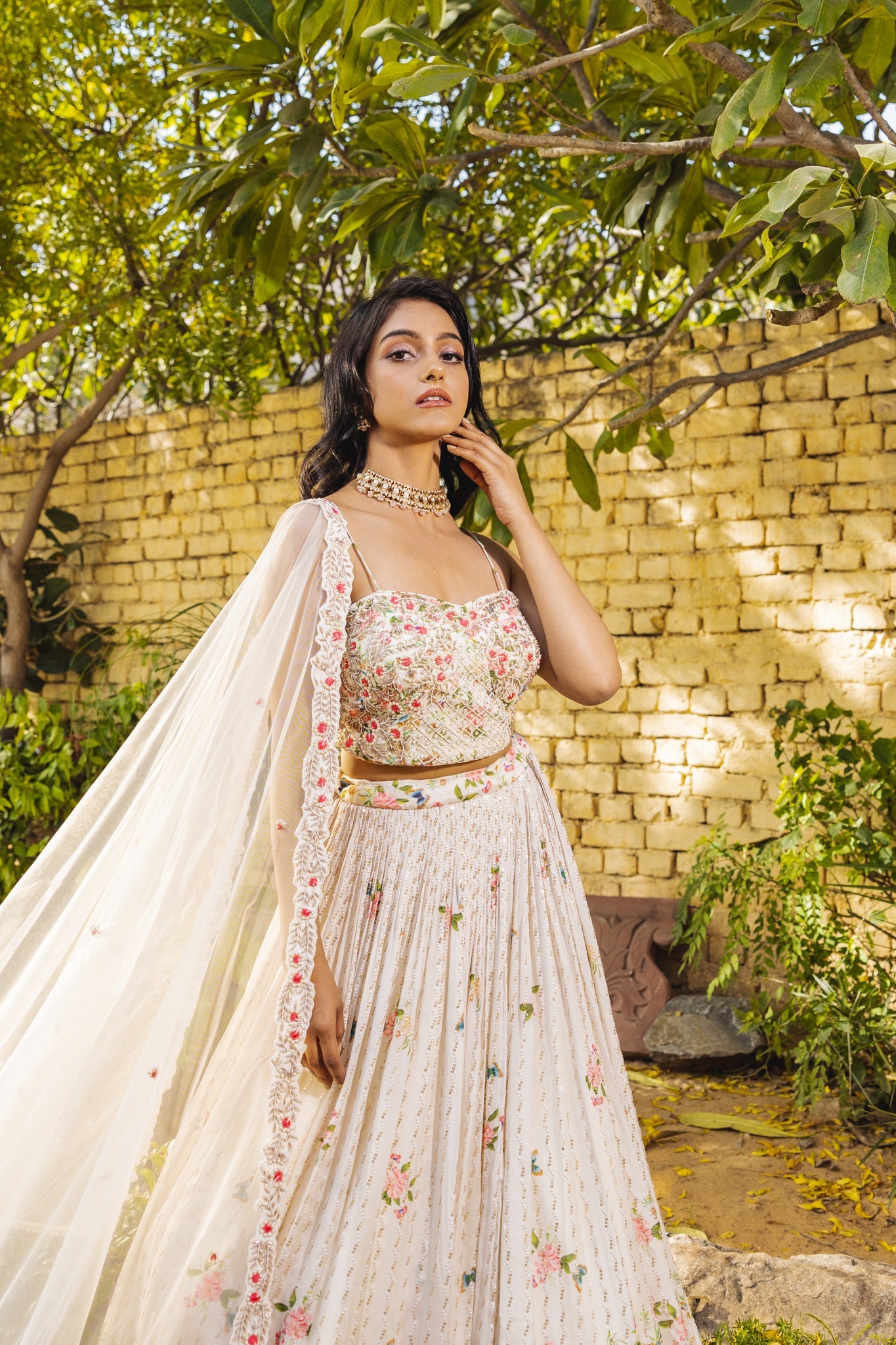 Off white bustier lehenga set