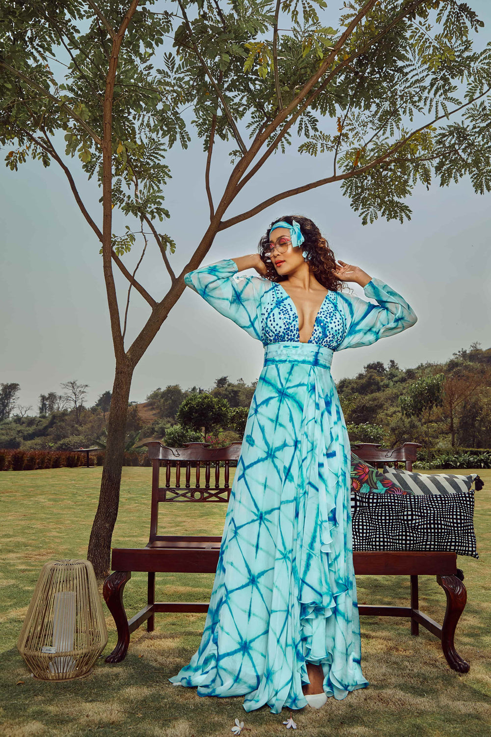 Blue Tie-Dye Silk Maxi Dress