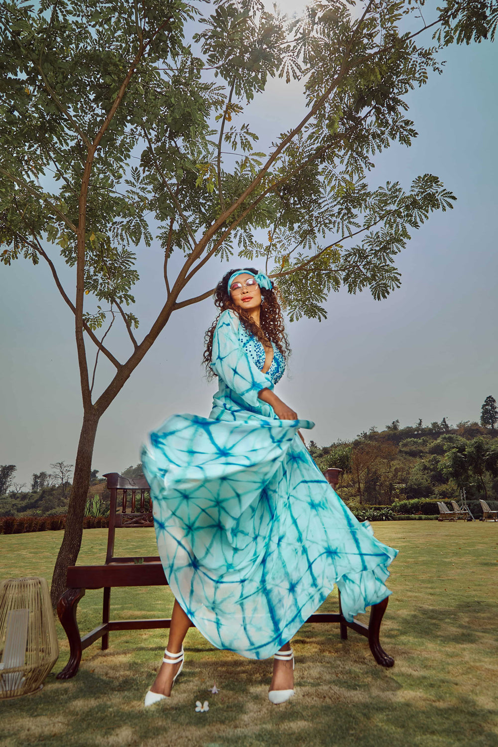 Blue Tie-Dye Silk Maxi Dress