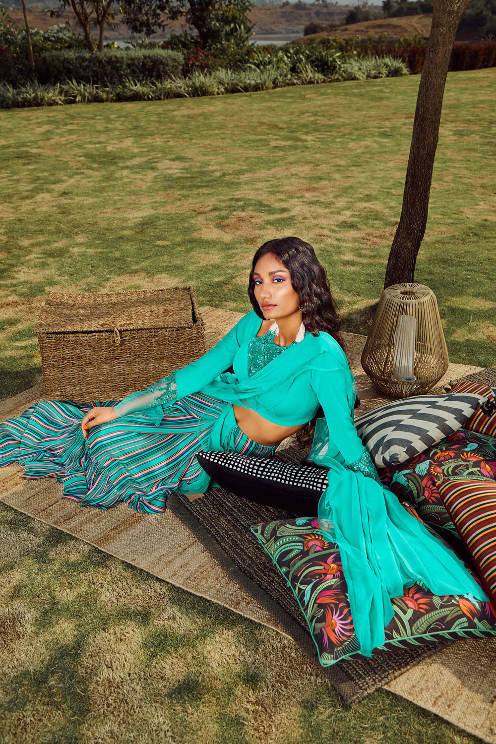 Sorbet Mint Green Top With Pre-Draped Saree