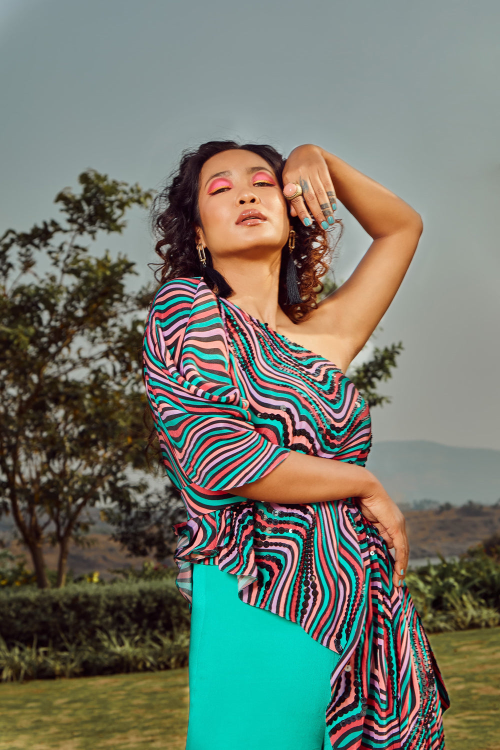 Sorbet Mint Green One Shoulder Italian Crepe Jumpsuit