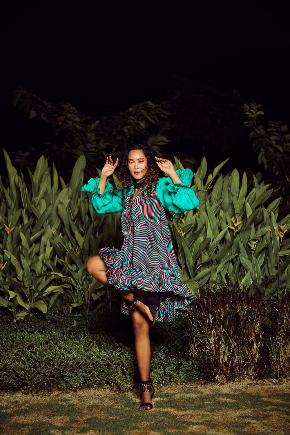 Mint green Printed Bias Flared Dress