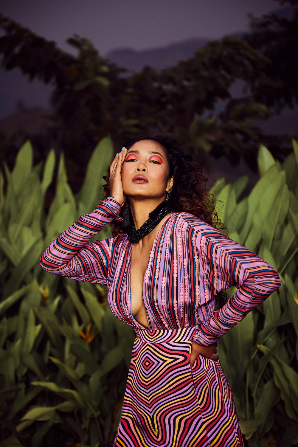 Lavender Printed High Slit Maxi Dress