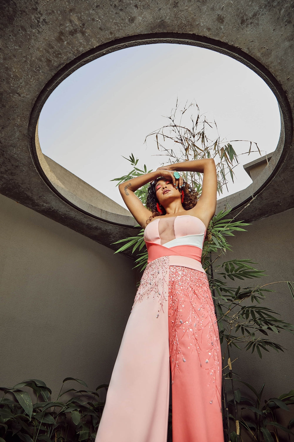 Coral Dualtone Colour-Block Tube Jumpsuit