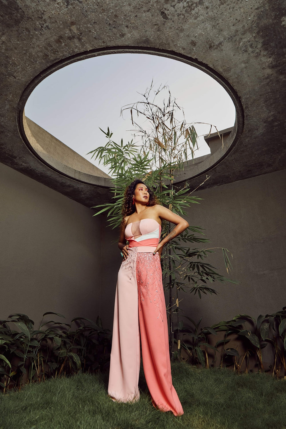 Coral Dualtone Colour-Block Tube Jumpsuit