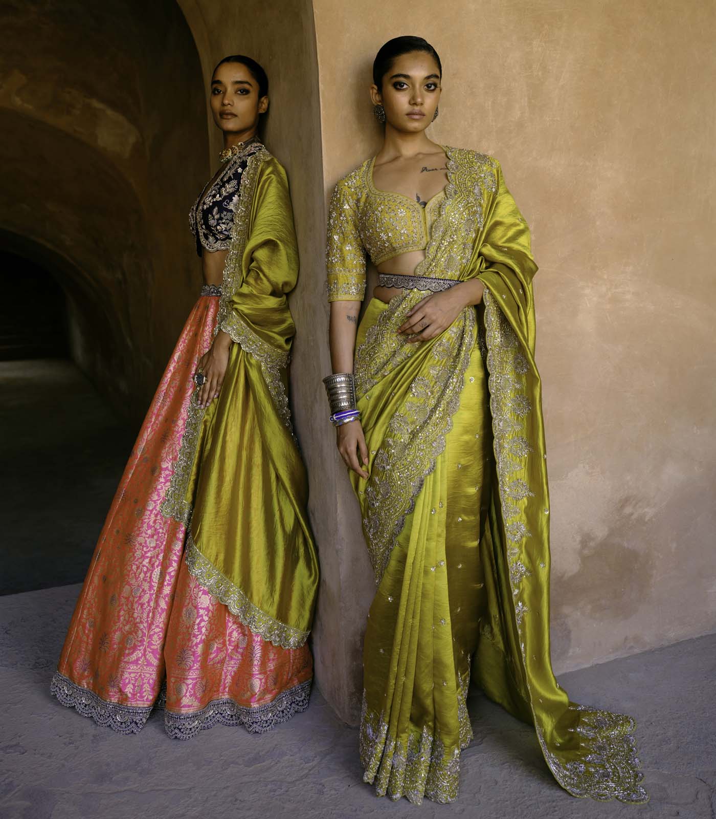 Pink & Mustard Lehenga Set