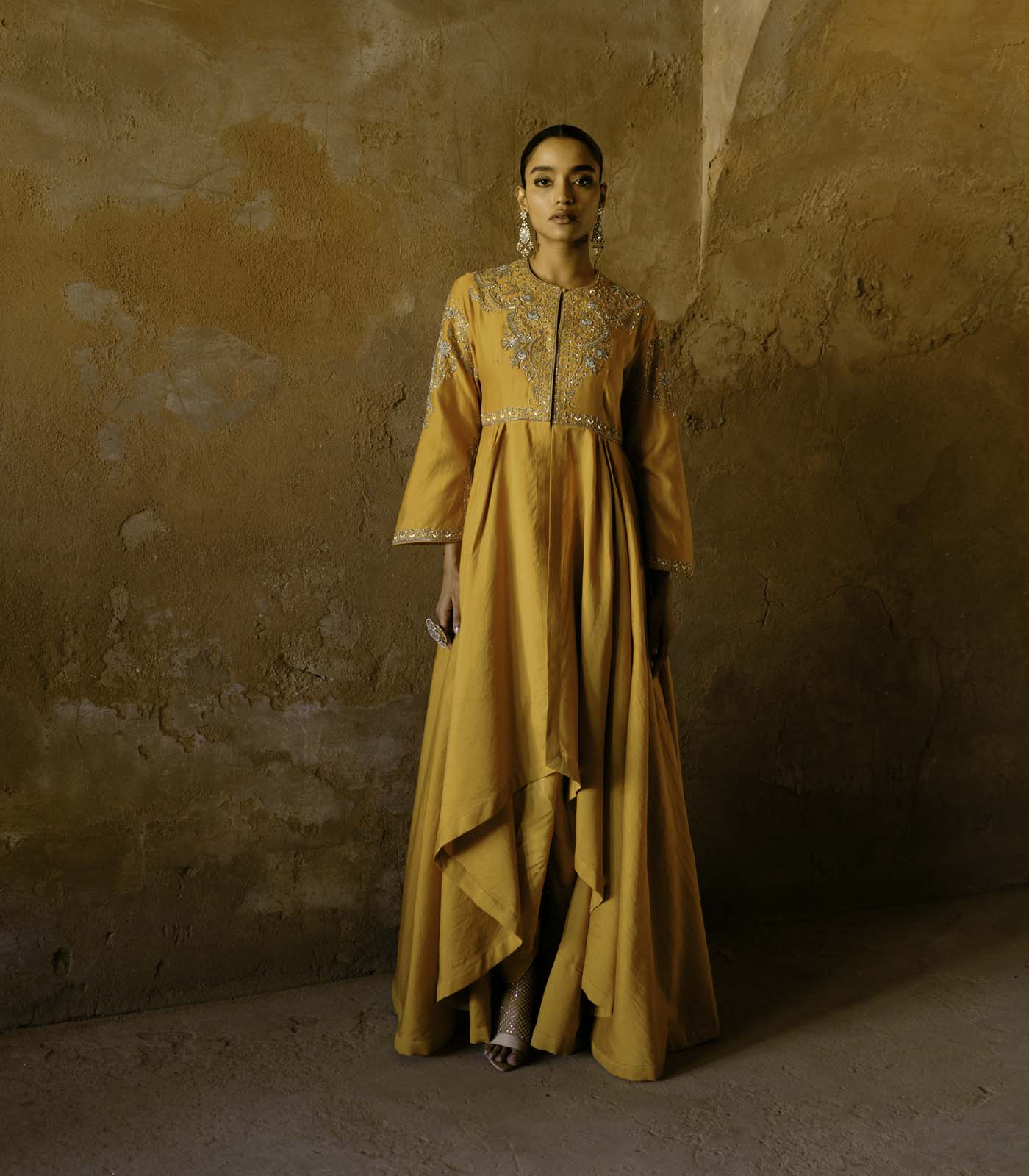 Mango Yellow Anarkali Drape Set