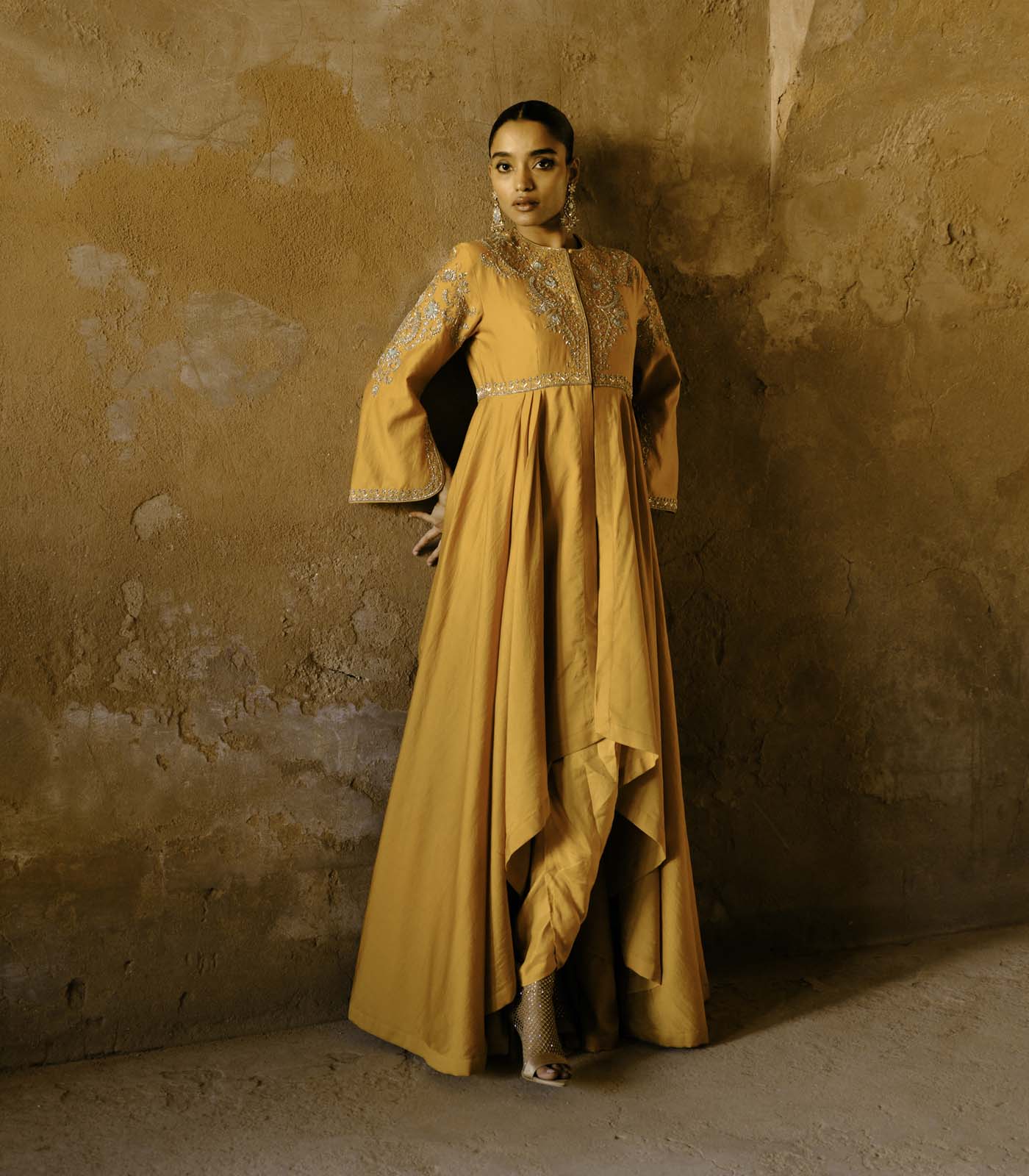 Mango Yellow Anarkali Drape Set