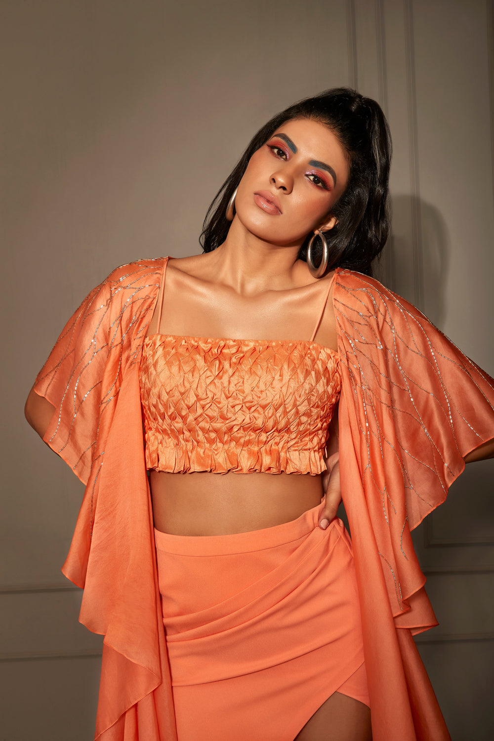 Orange Co-Ord with Drape Skirt