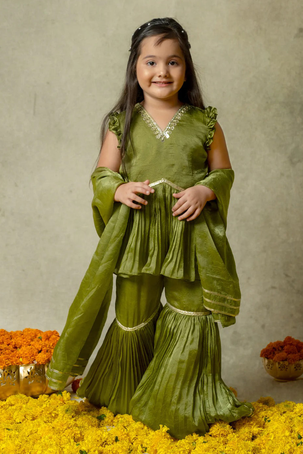 OLIVE GREEN SHARARA SET