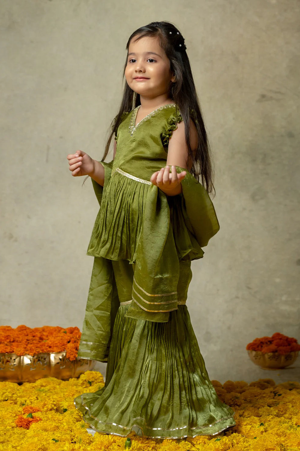 OLIVE GREEN SHARARA SET