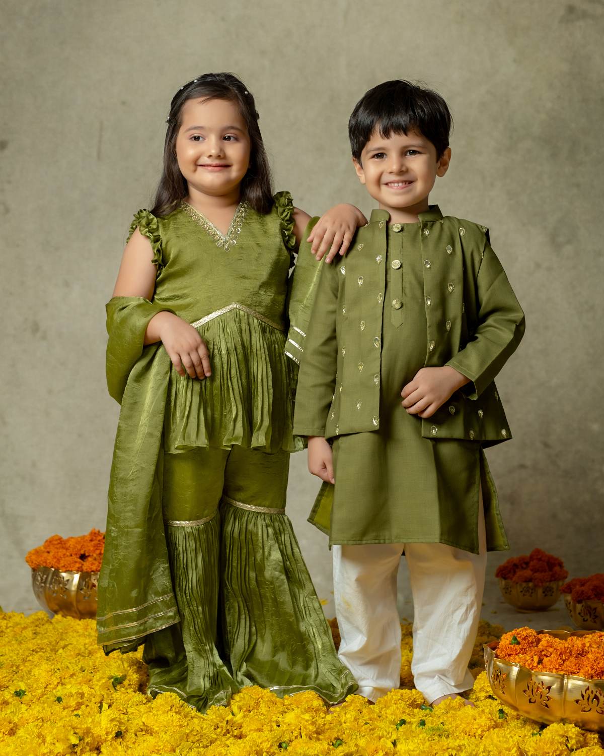 OLIVE GREEN SHARARA SET
