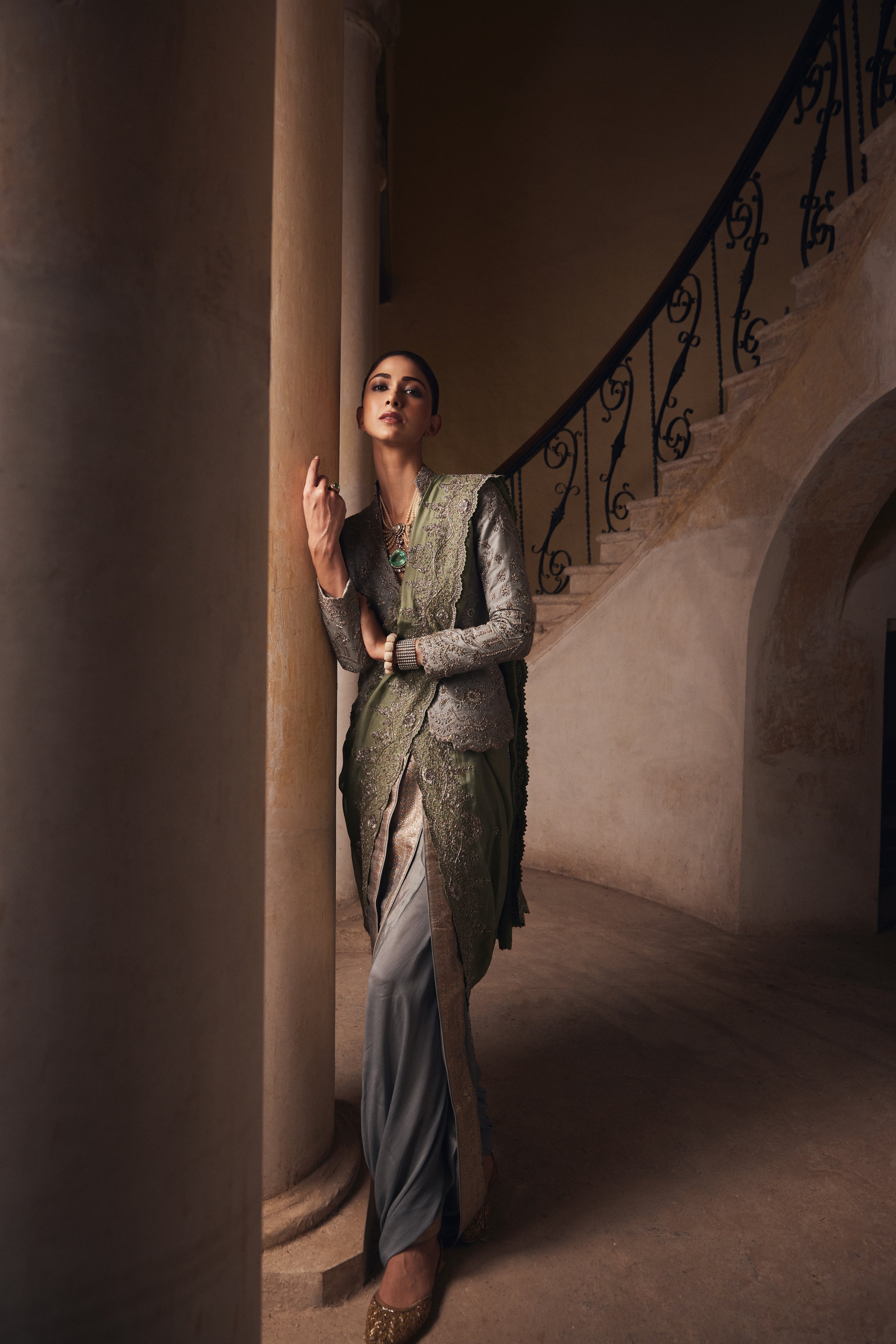 Banaras Grey Saree Set