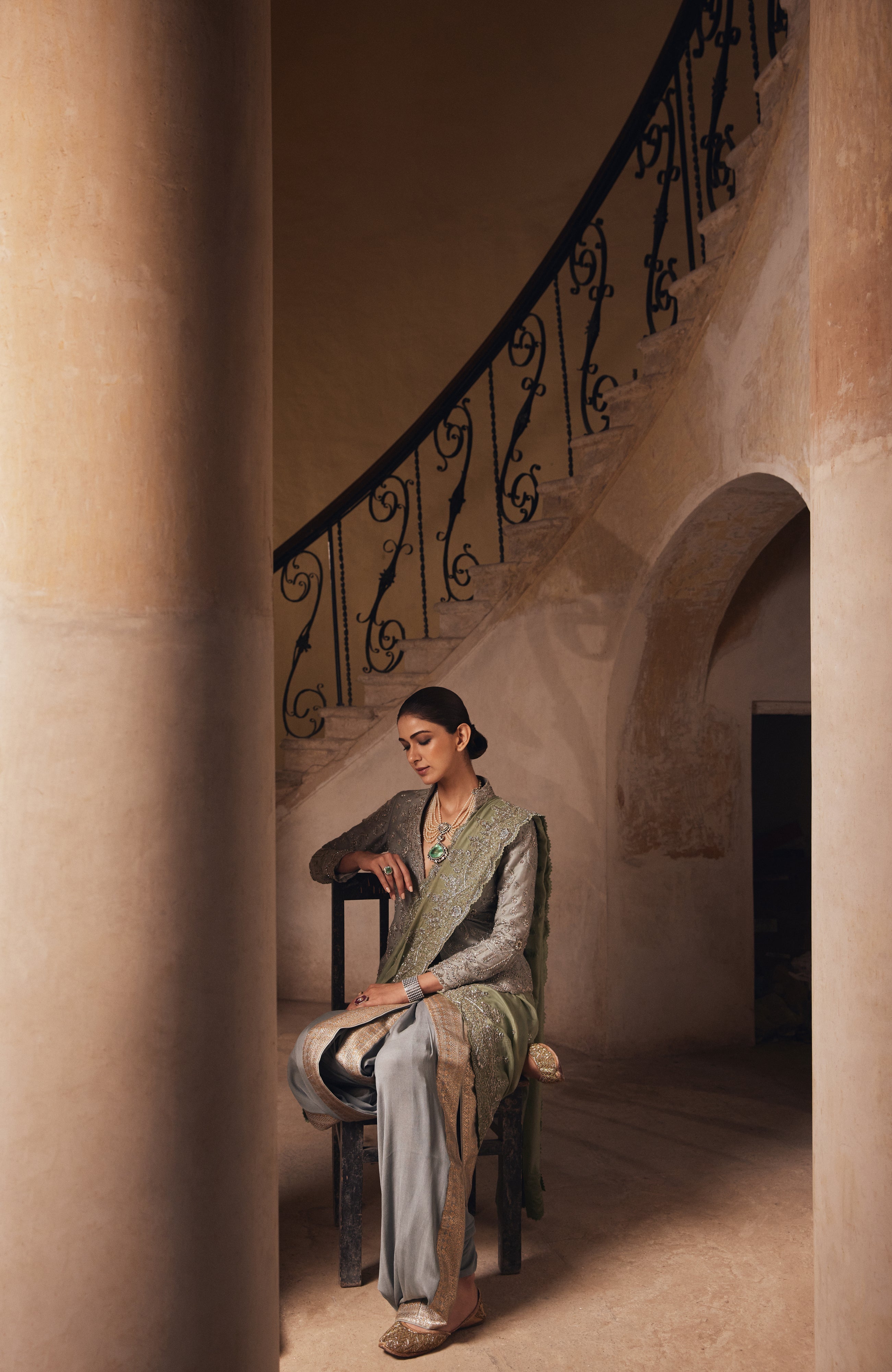 Banaras Grey Saree Set