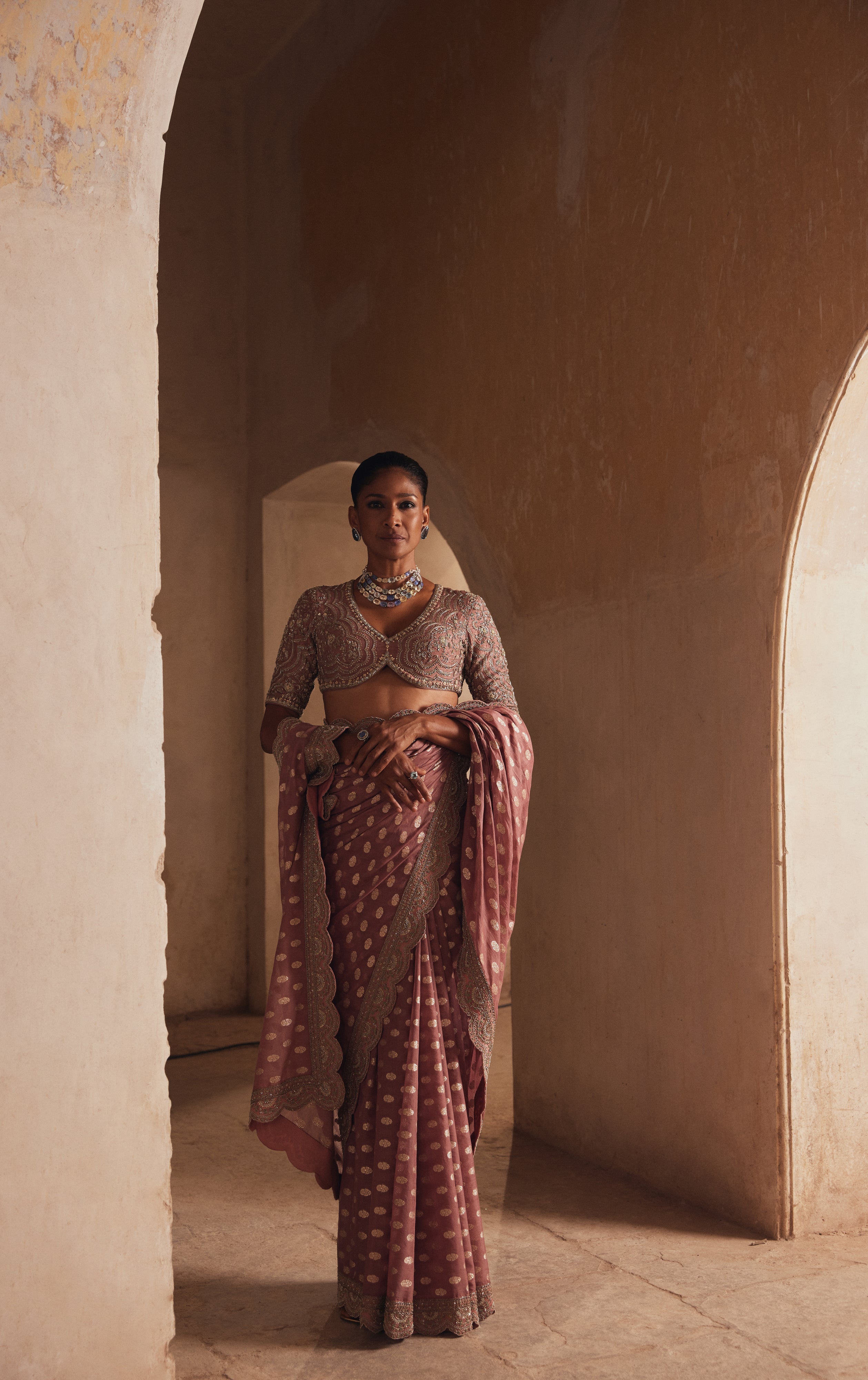 Banaras Peach Saree Set