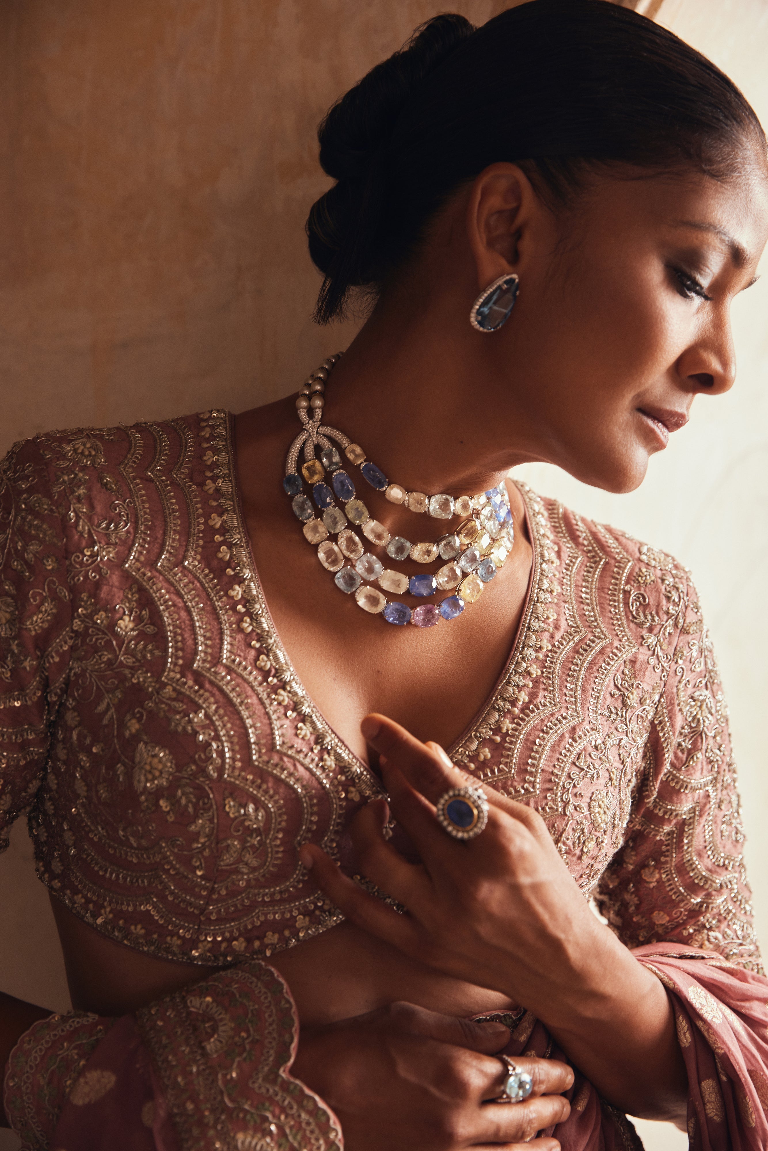 Banaras Peach Saree Set