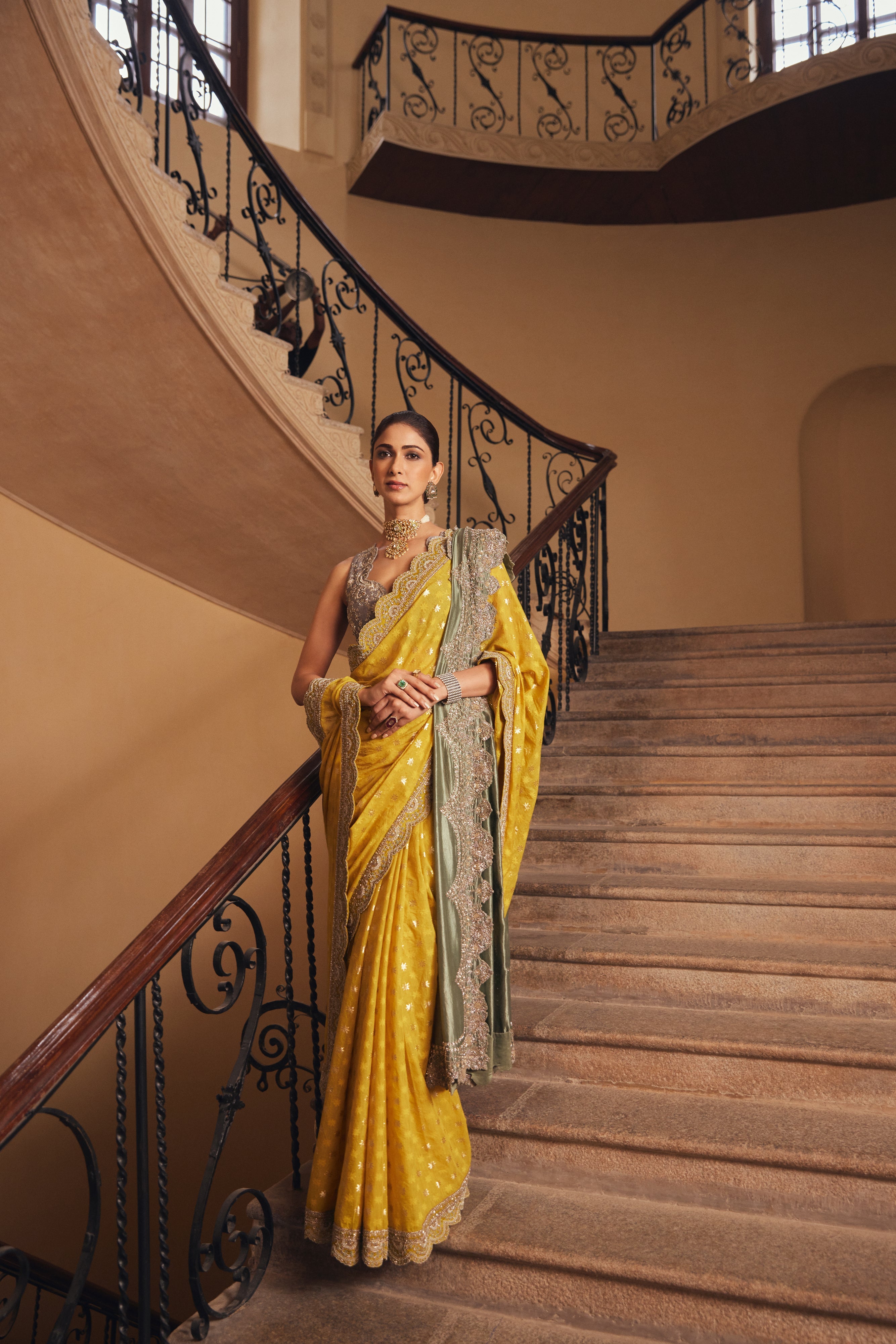Banaras Mustard Saree Set