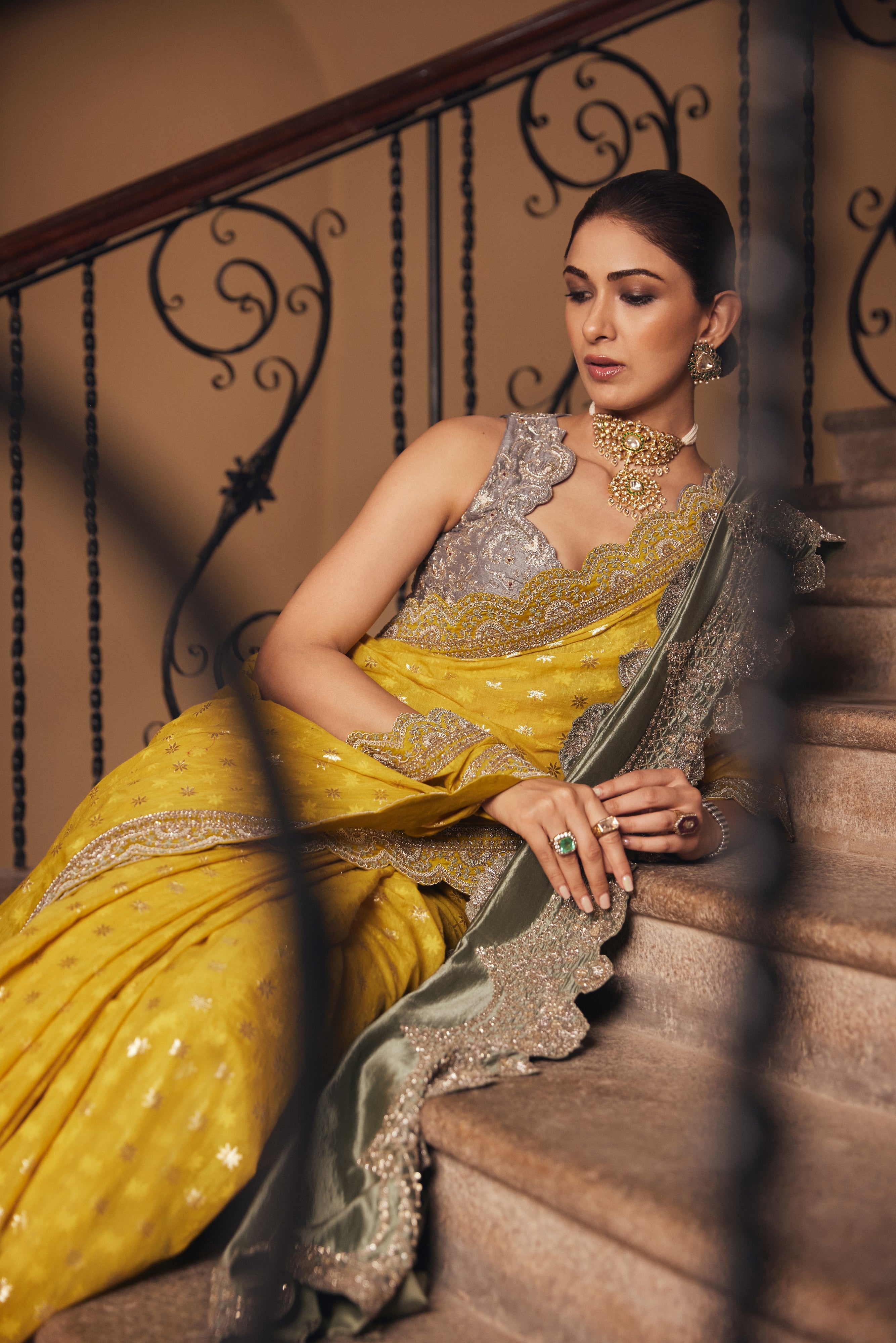 Banaras Mustard Saree Set