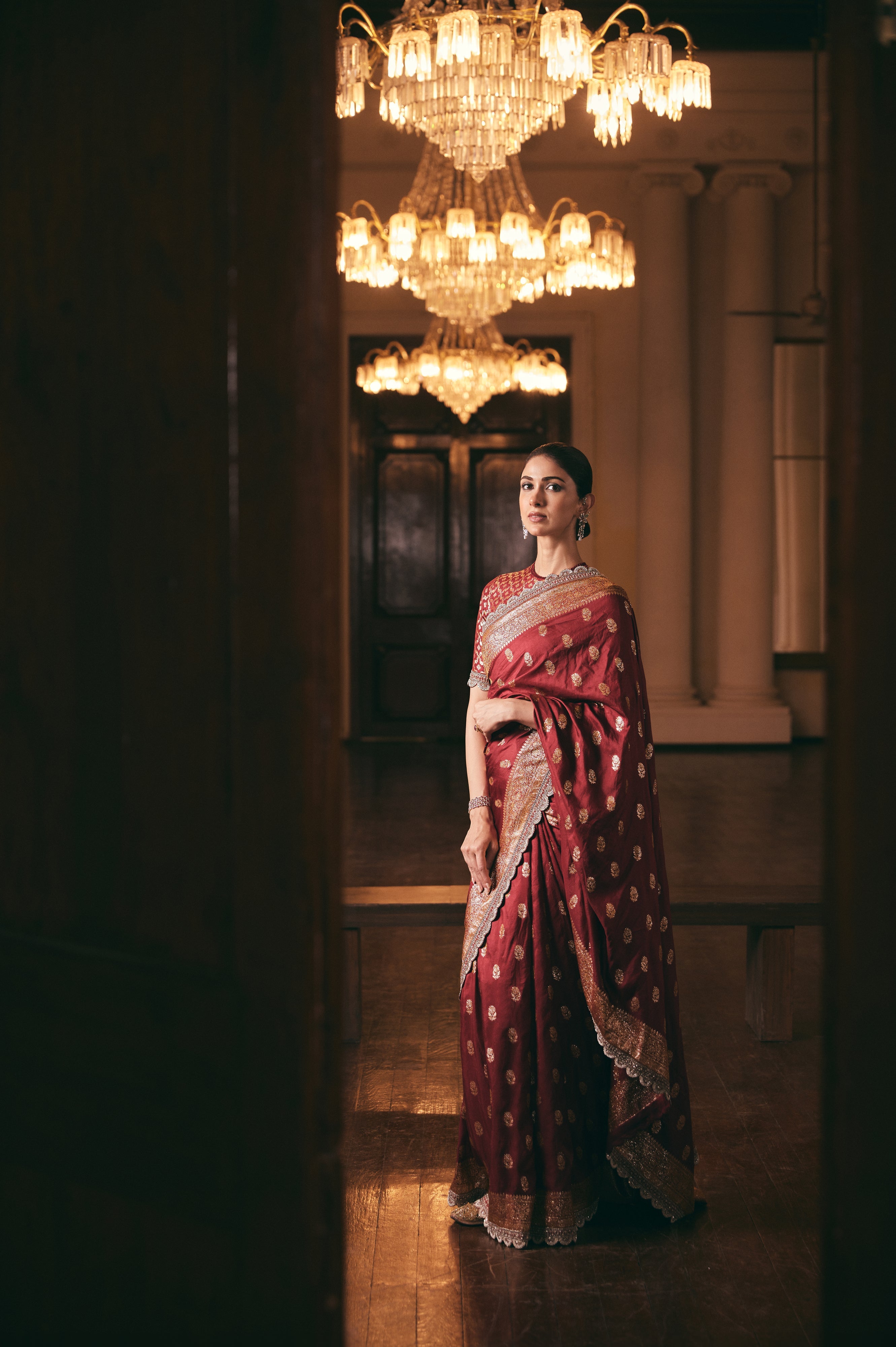 Banaras Maroon Saree Set