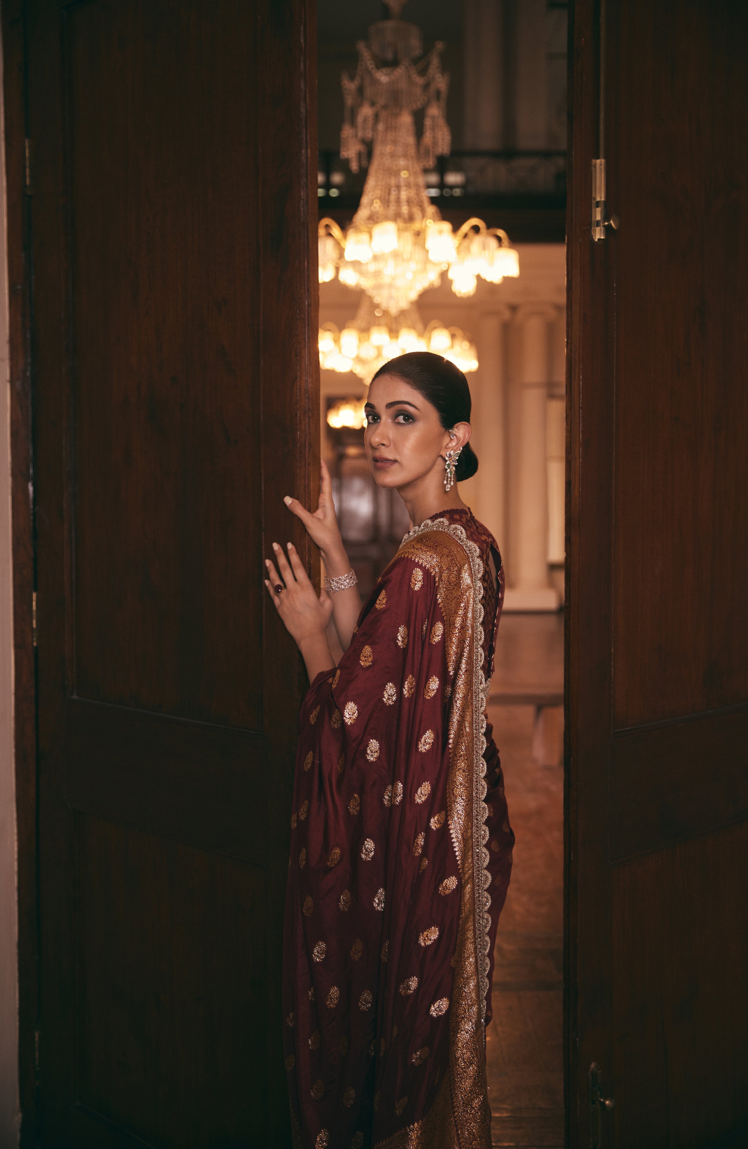 Banaras Maroon Saree Set