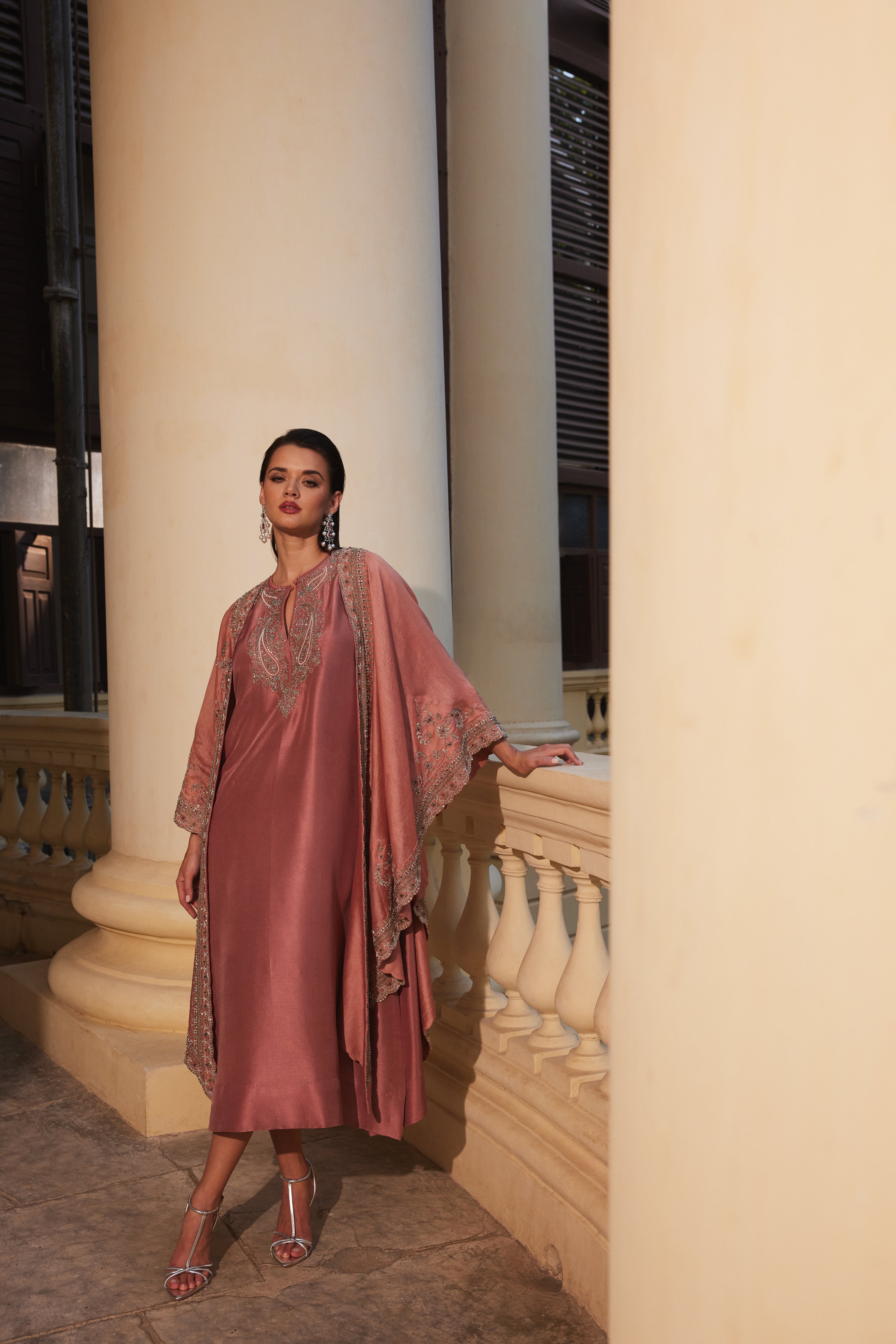 Mustard Kaftan Cape Set