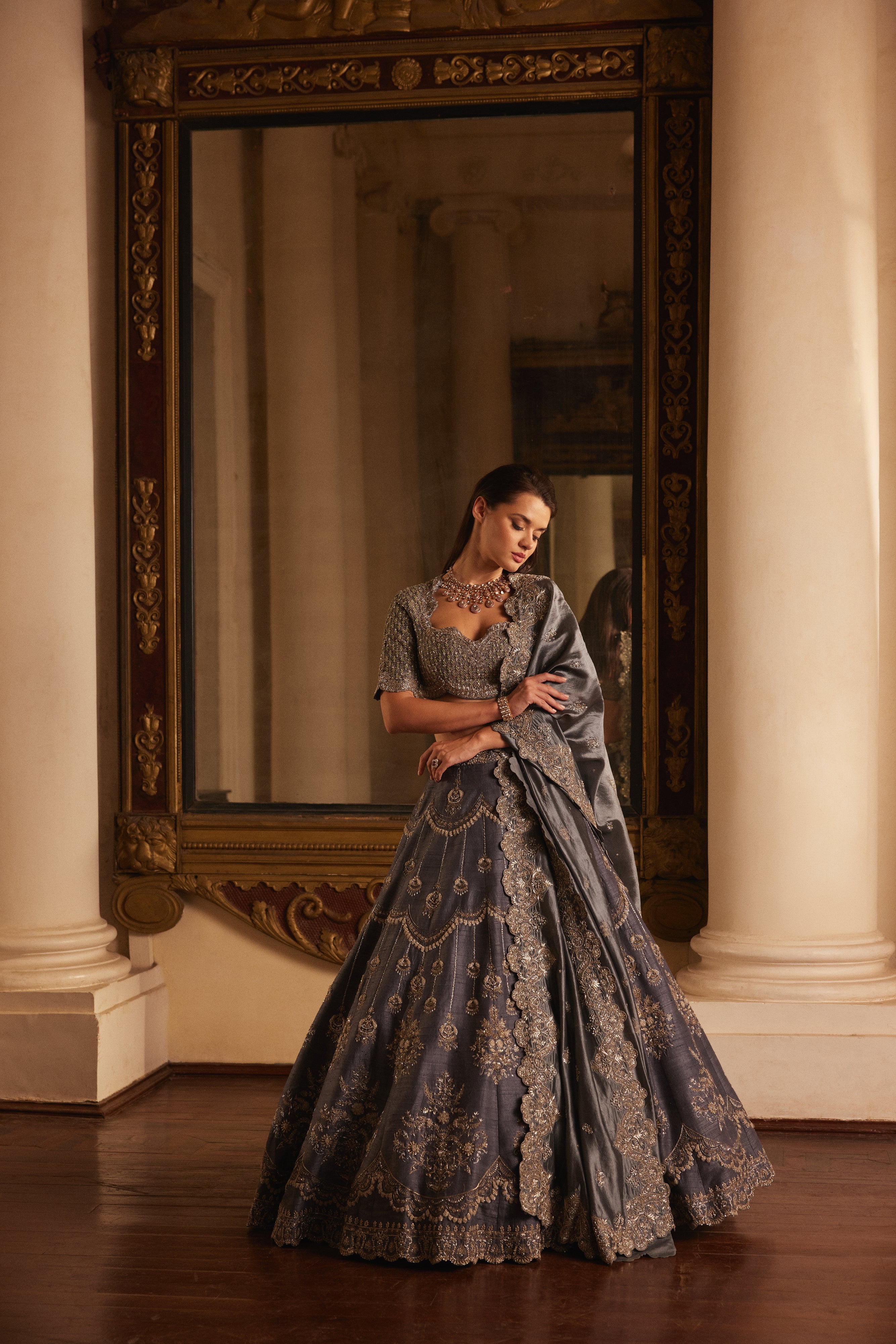 Teal Grey Lehenga Set