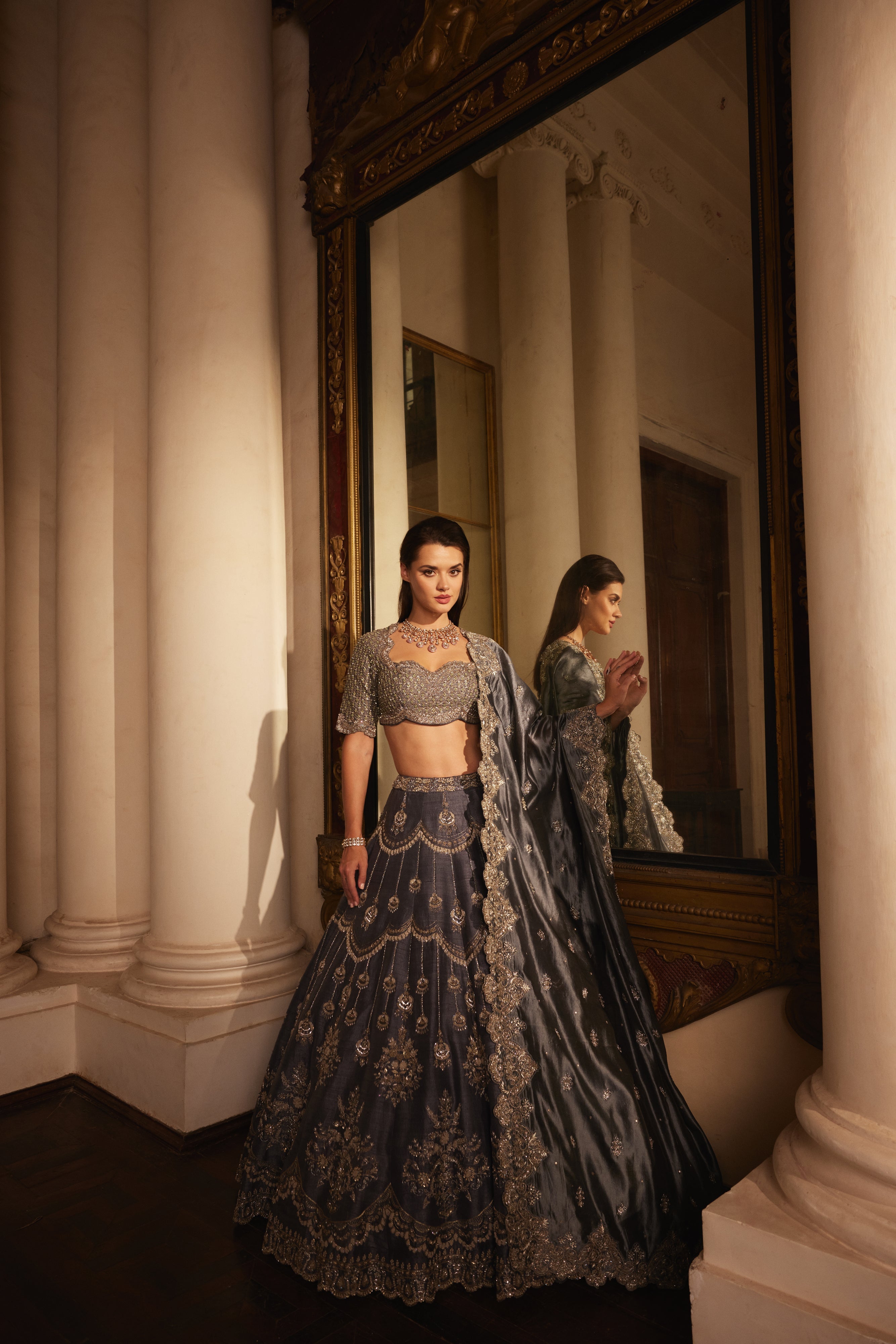 Teal Grey Lehenga Set