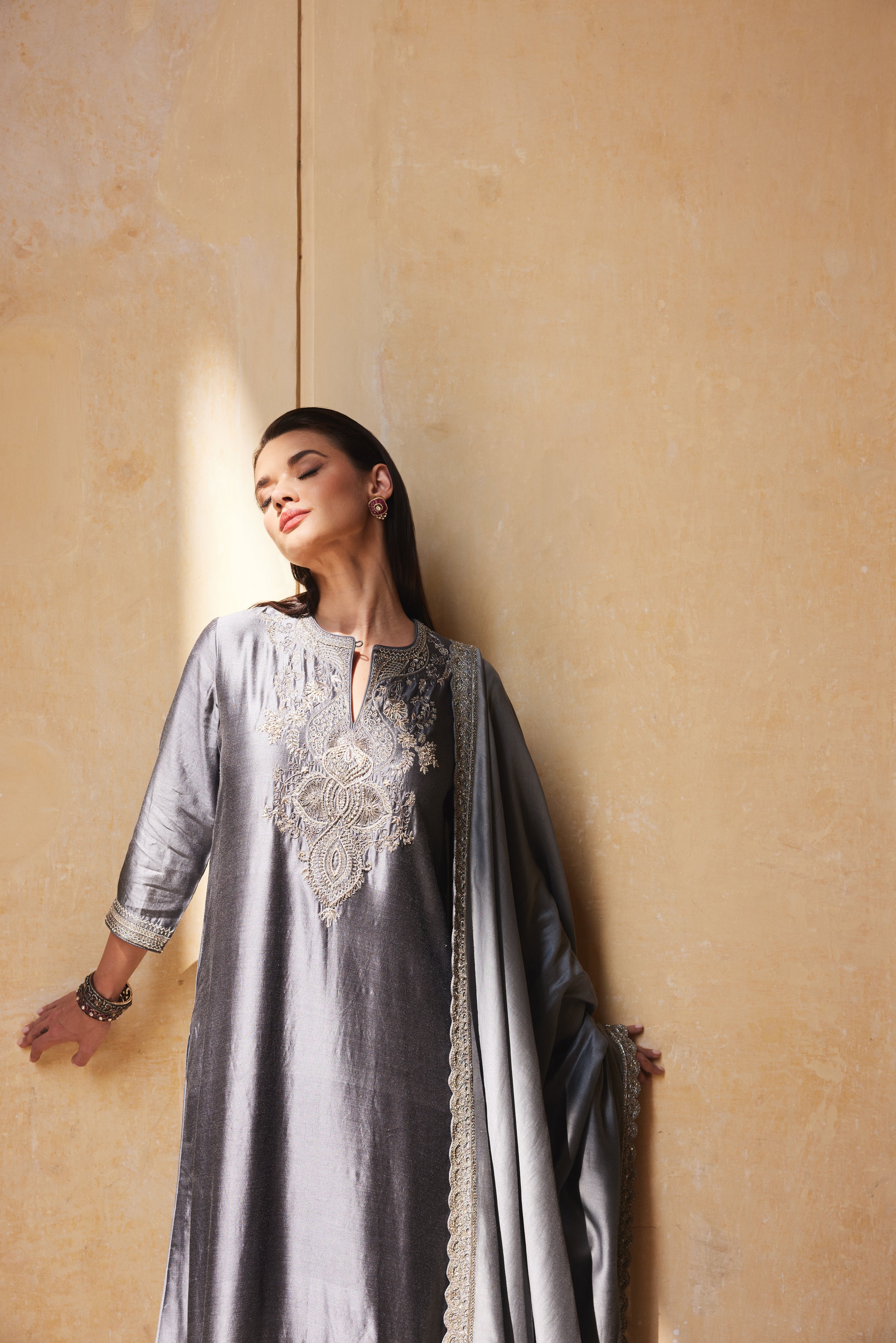 Teal Grey Kurta Set