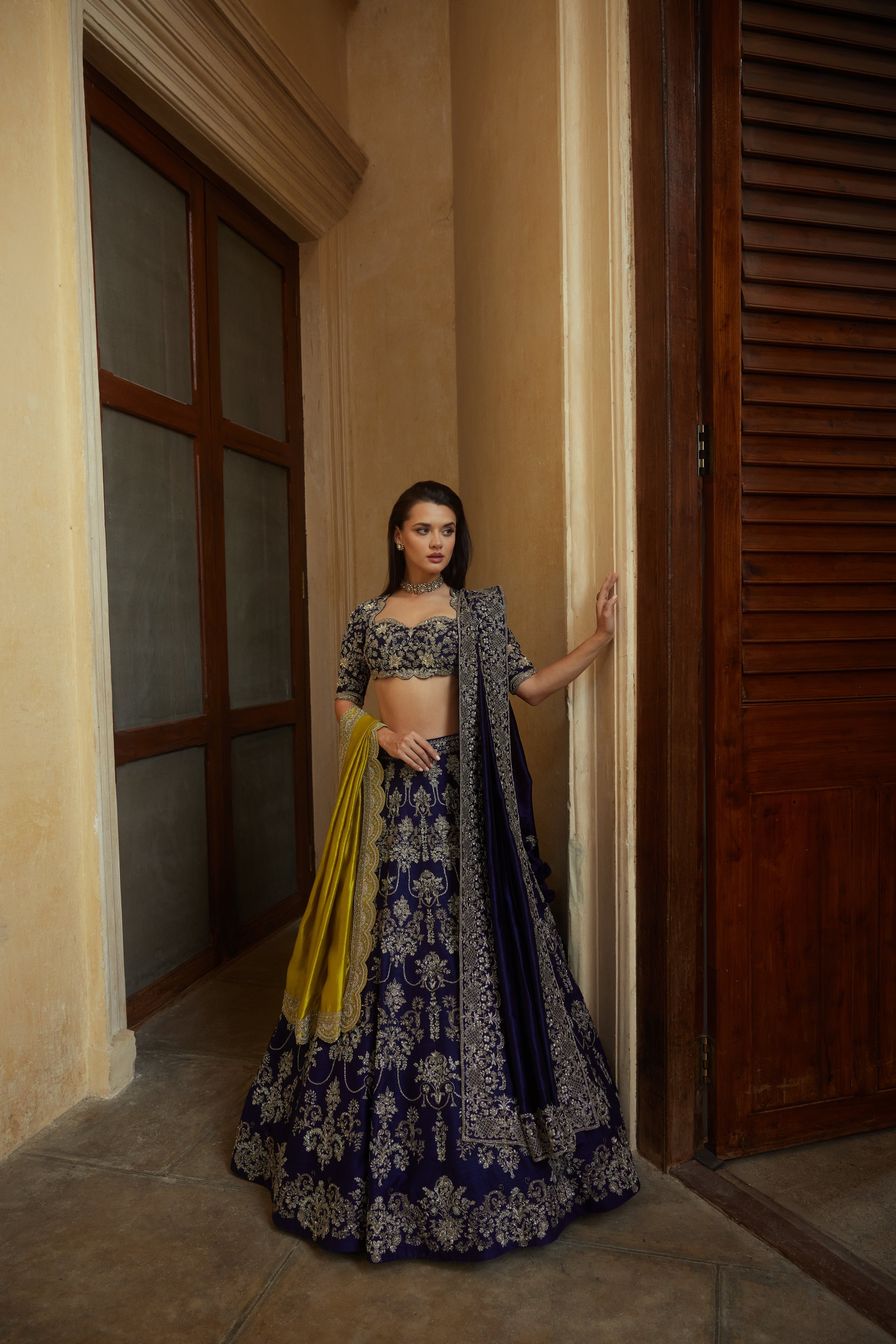 Purple & Mustard Lehenga Set