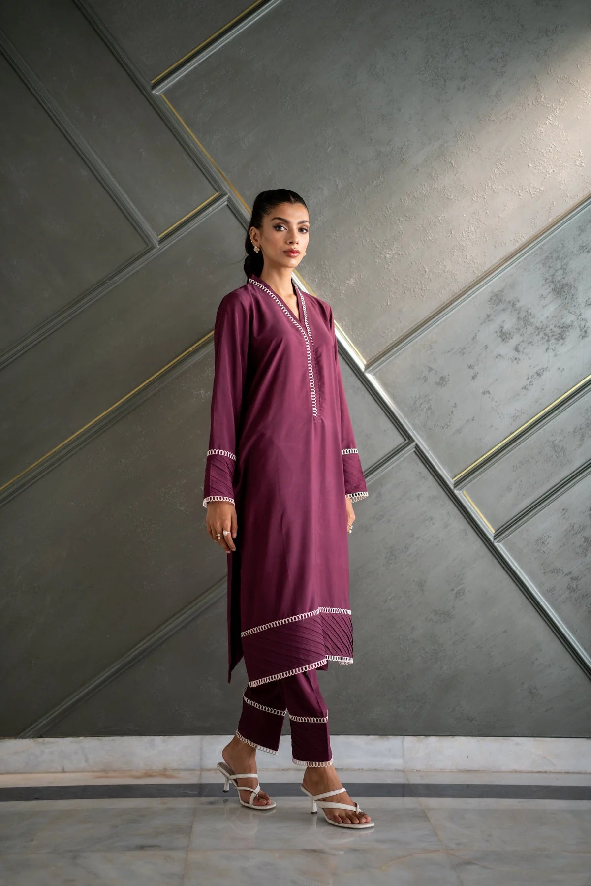 Deep purple Kurta With Pants