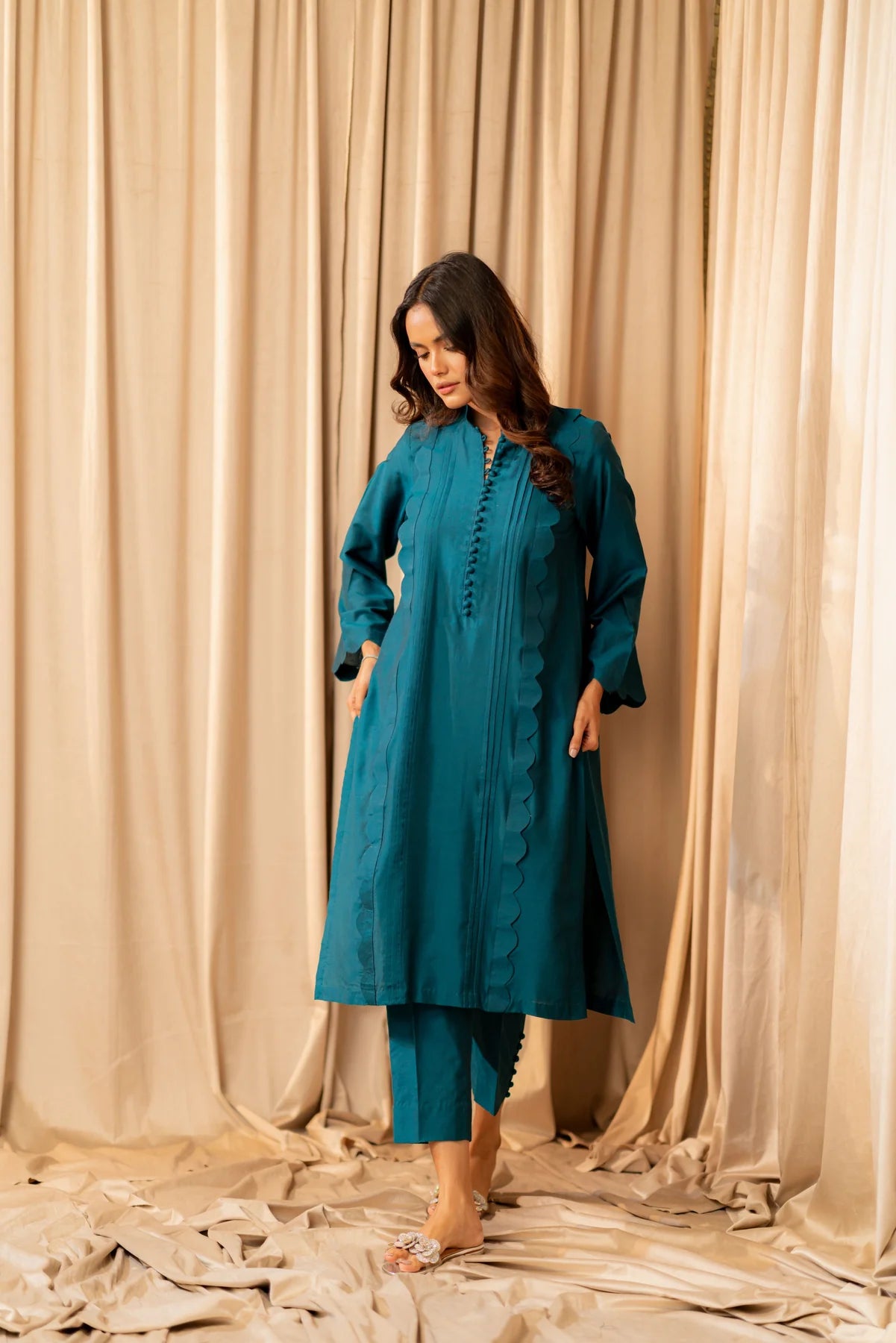 Teal blue Kurta With Pants