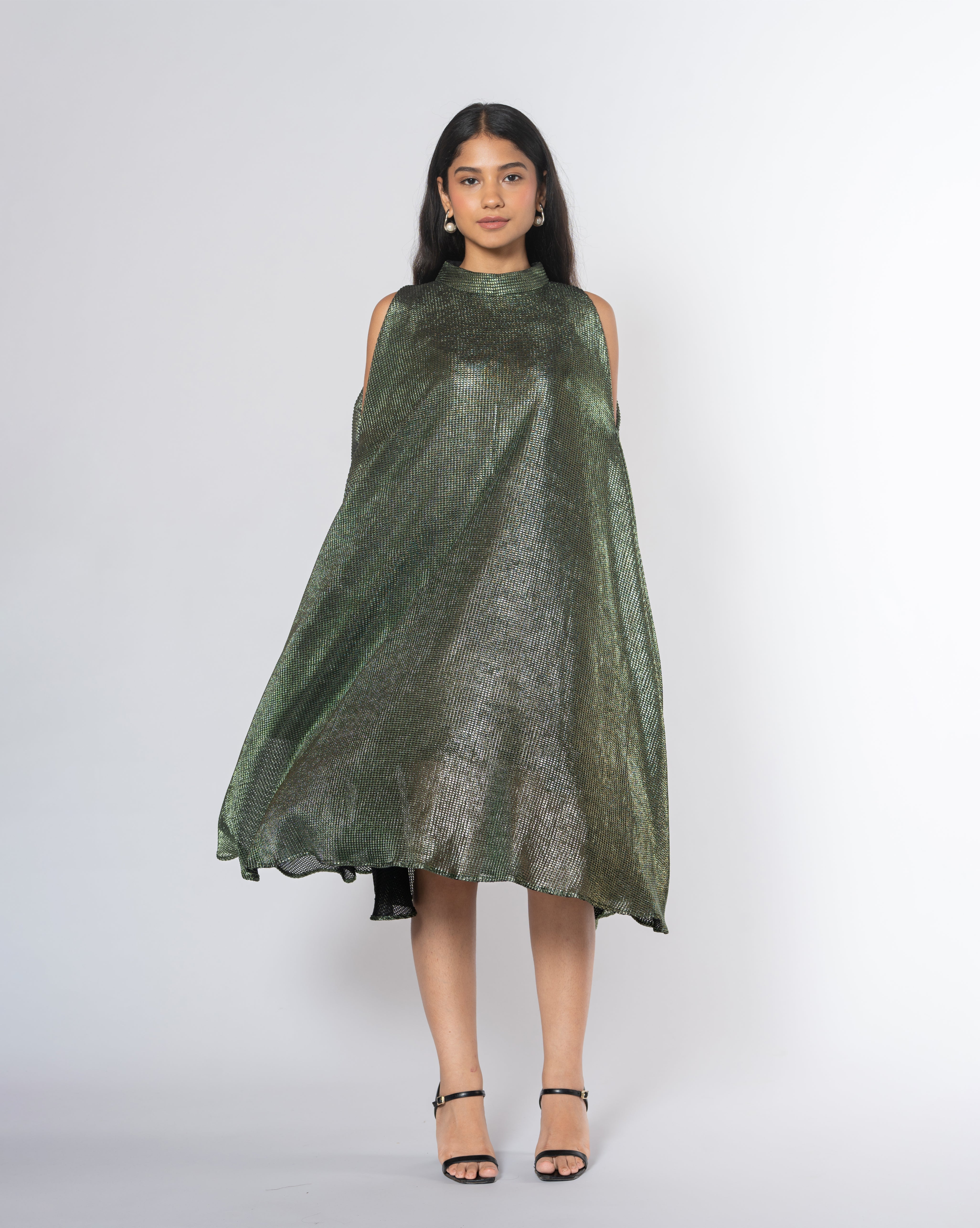 Metallic Cold Shoulder Dress