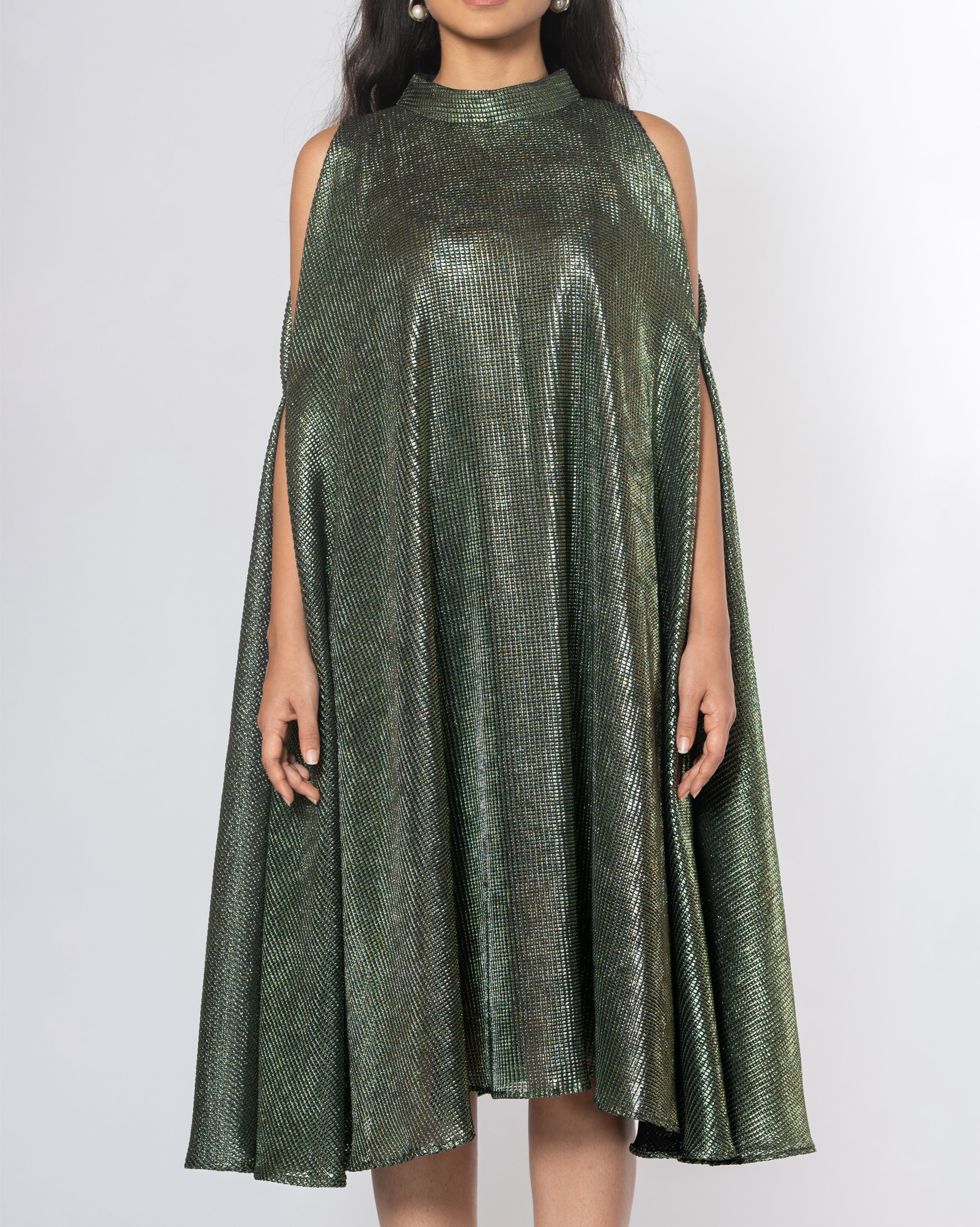 Metallic Cold Shoulder Dress