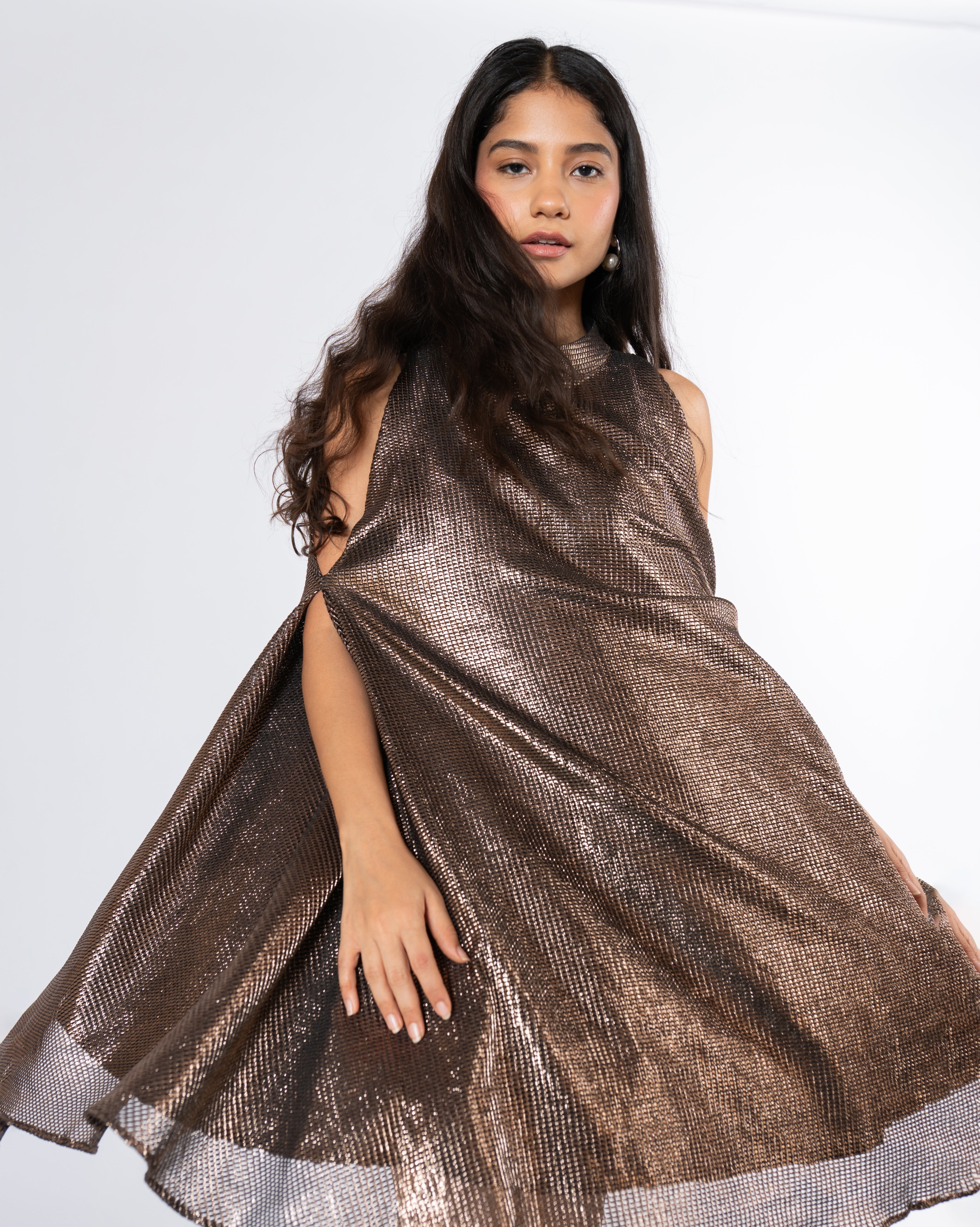 Metallic Cold Shoulder Dress
