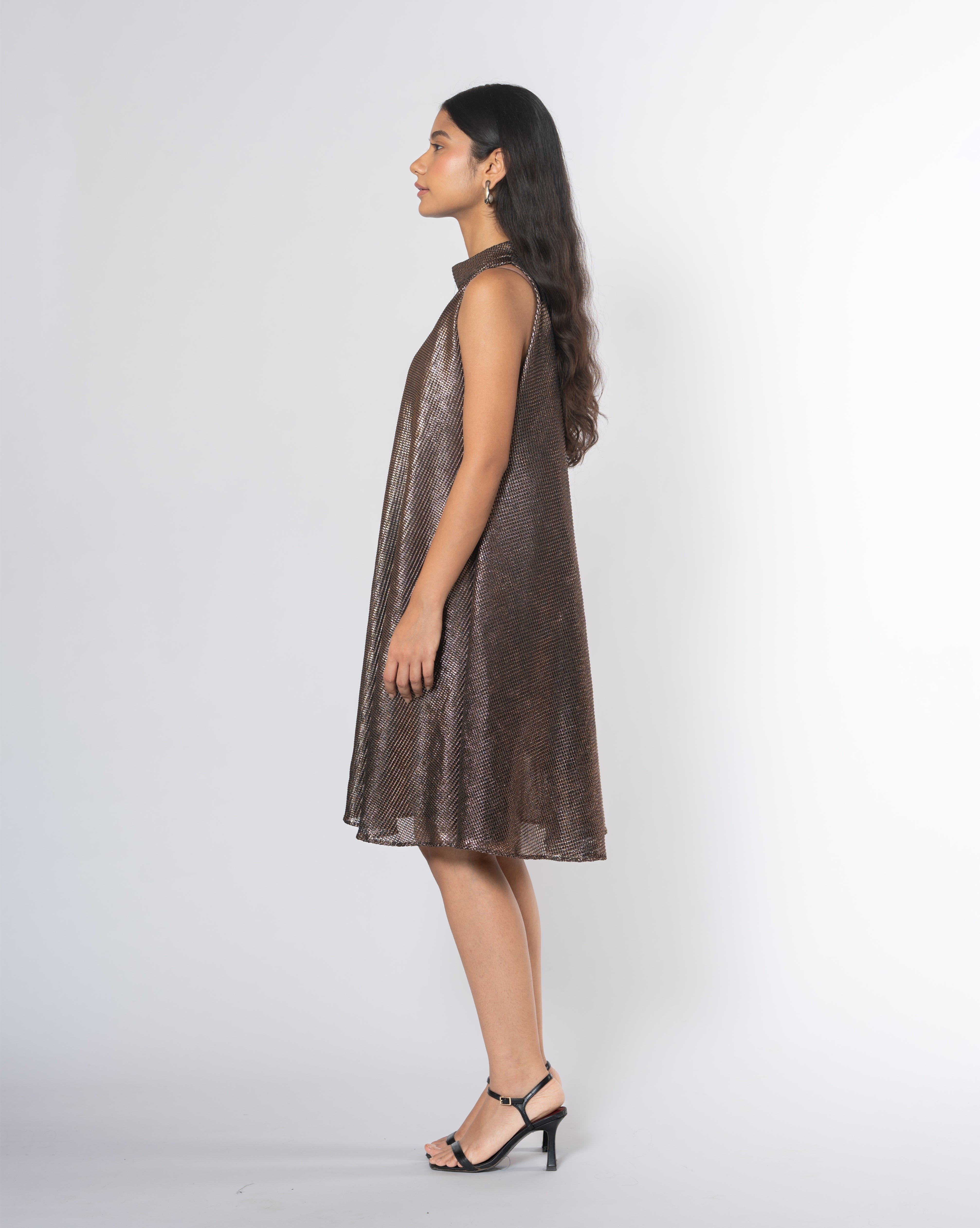 Metallic Cold Shoulder Dress