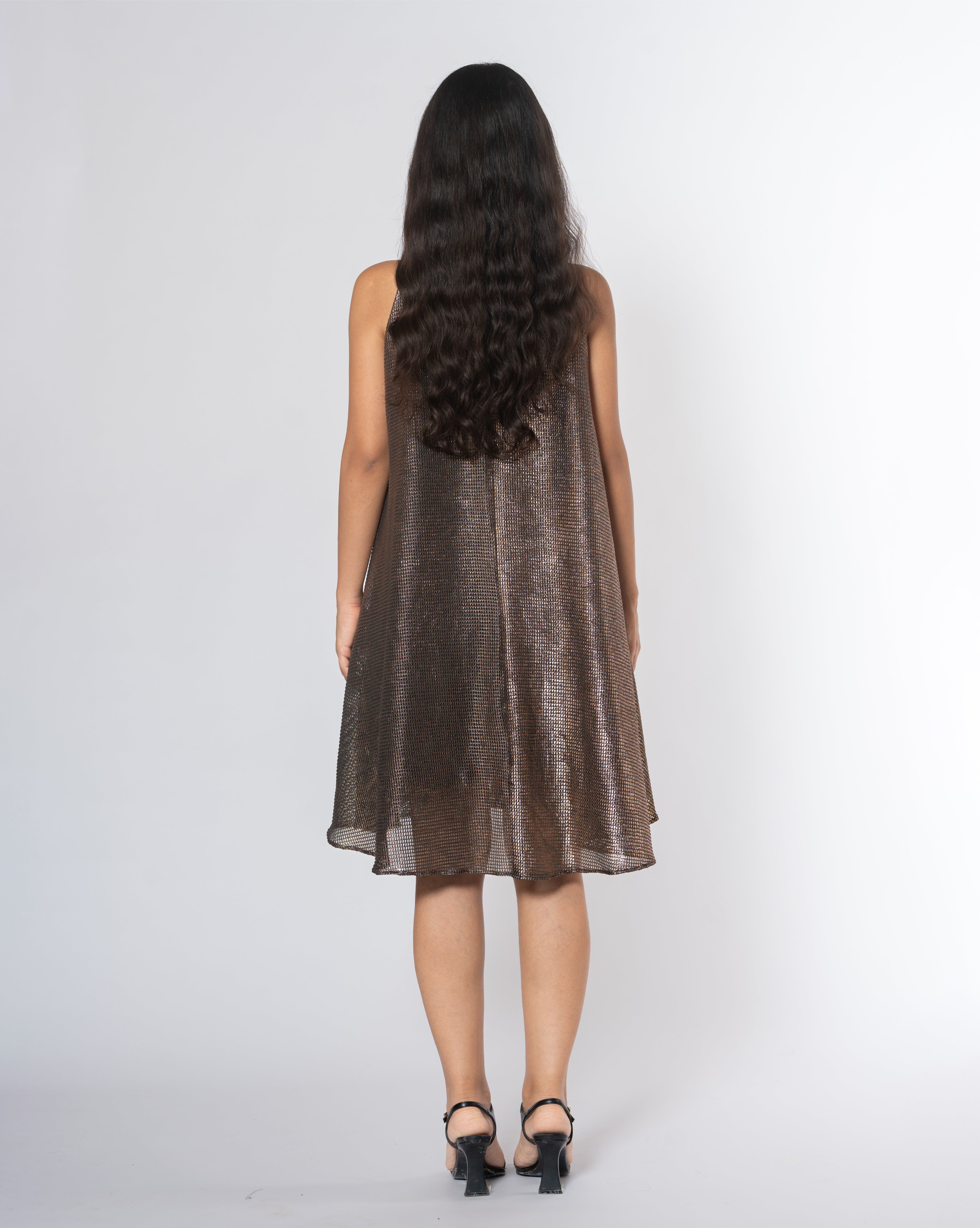 Metallic Cold Shoulder Dress
