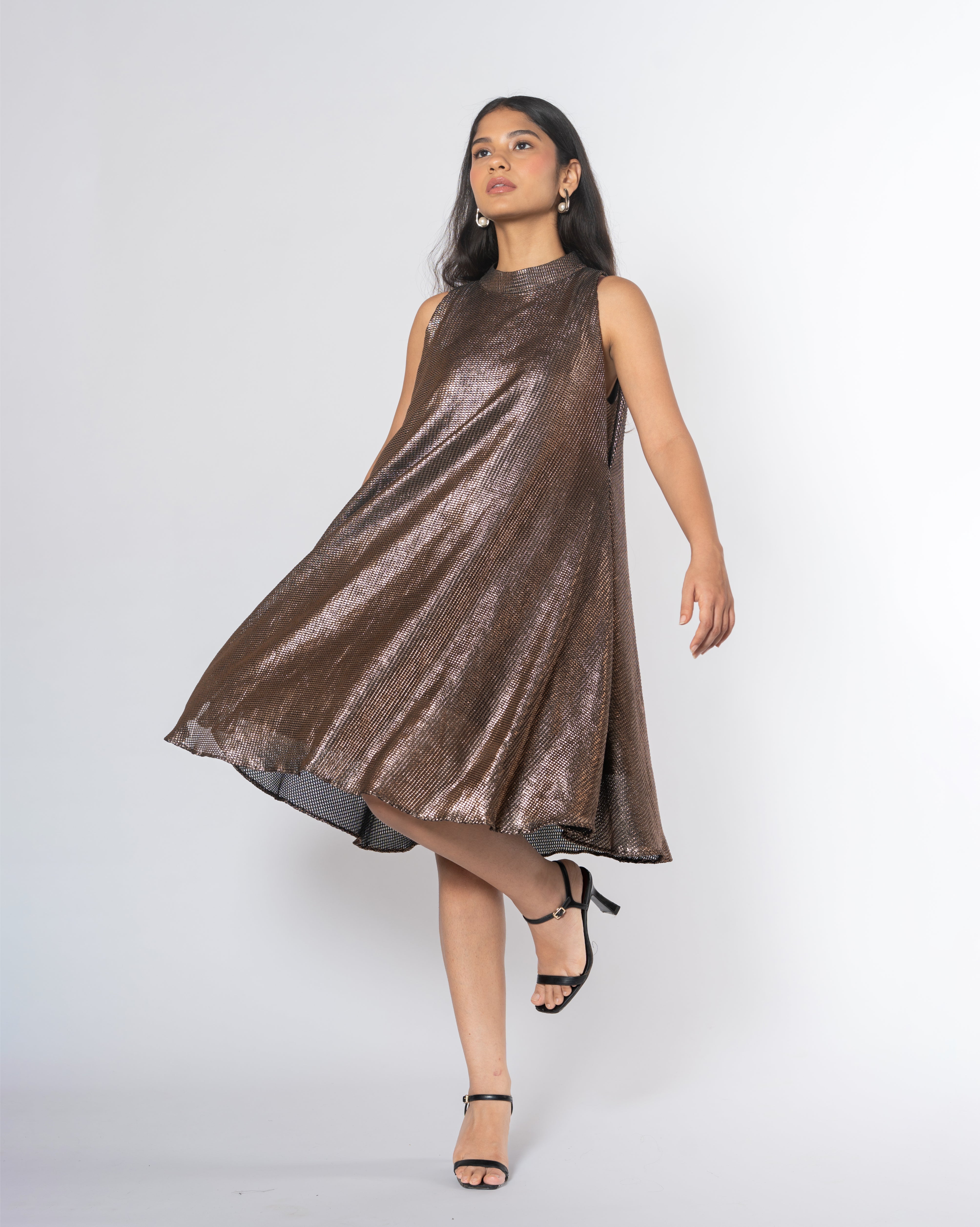 Metallic Cold Shoulder Dress