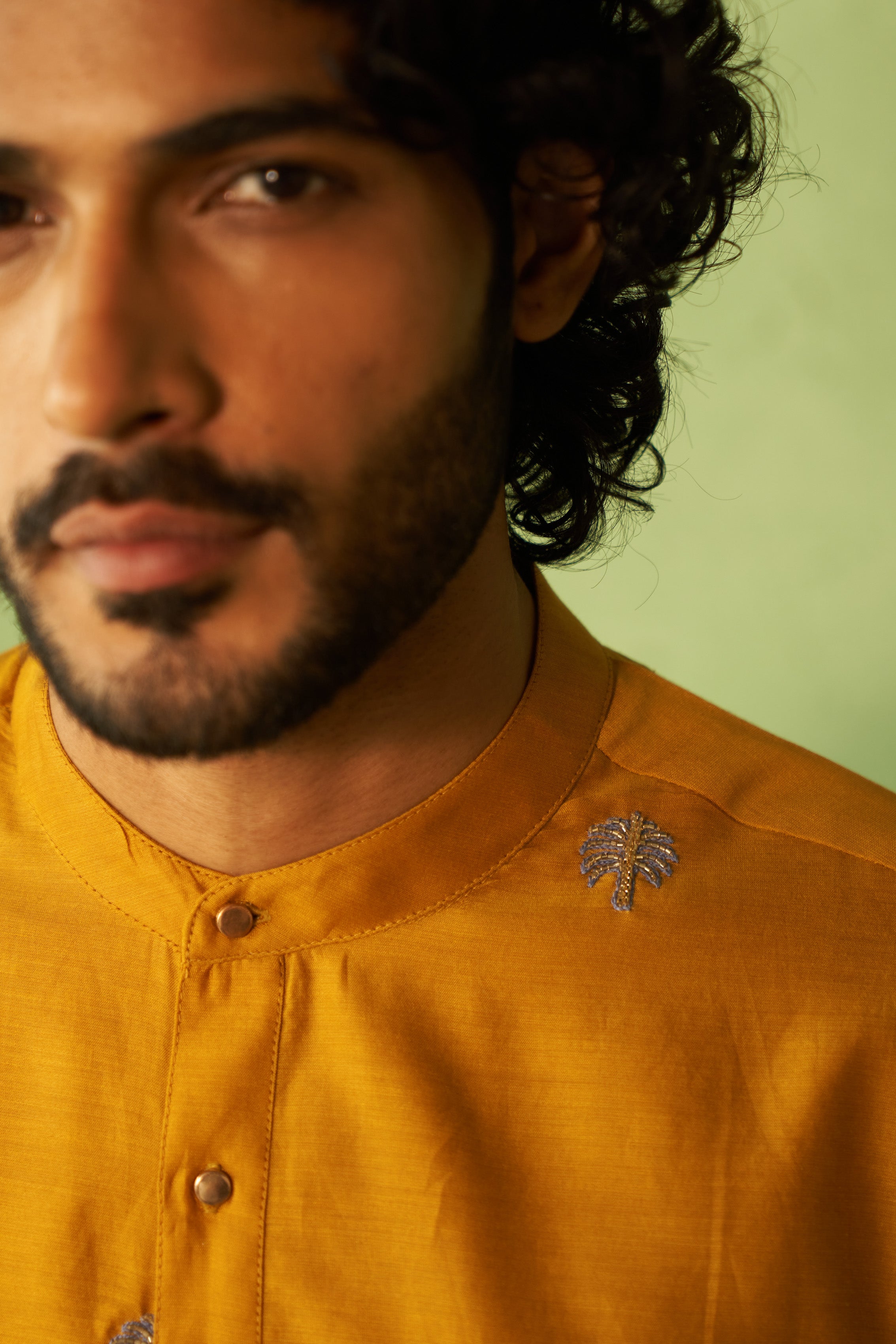 Palm Tree Embroidered Chanderi Kurta Set with Straight Pyjamas