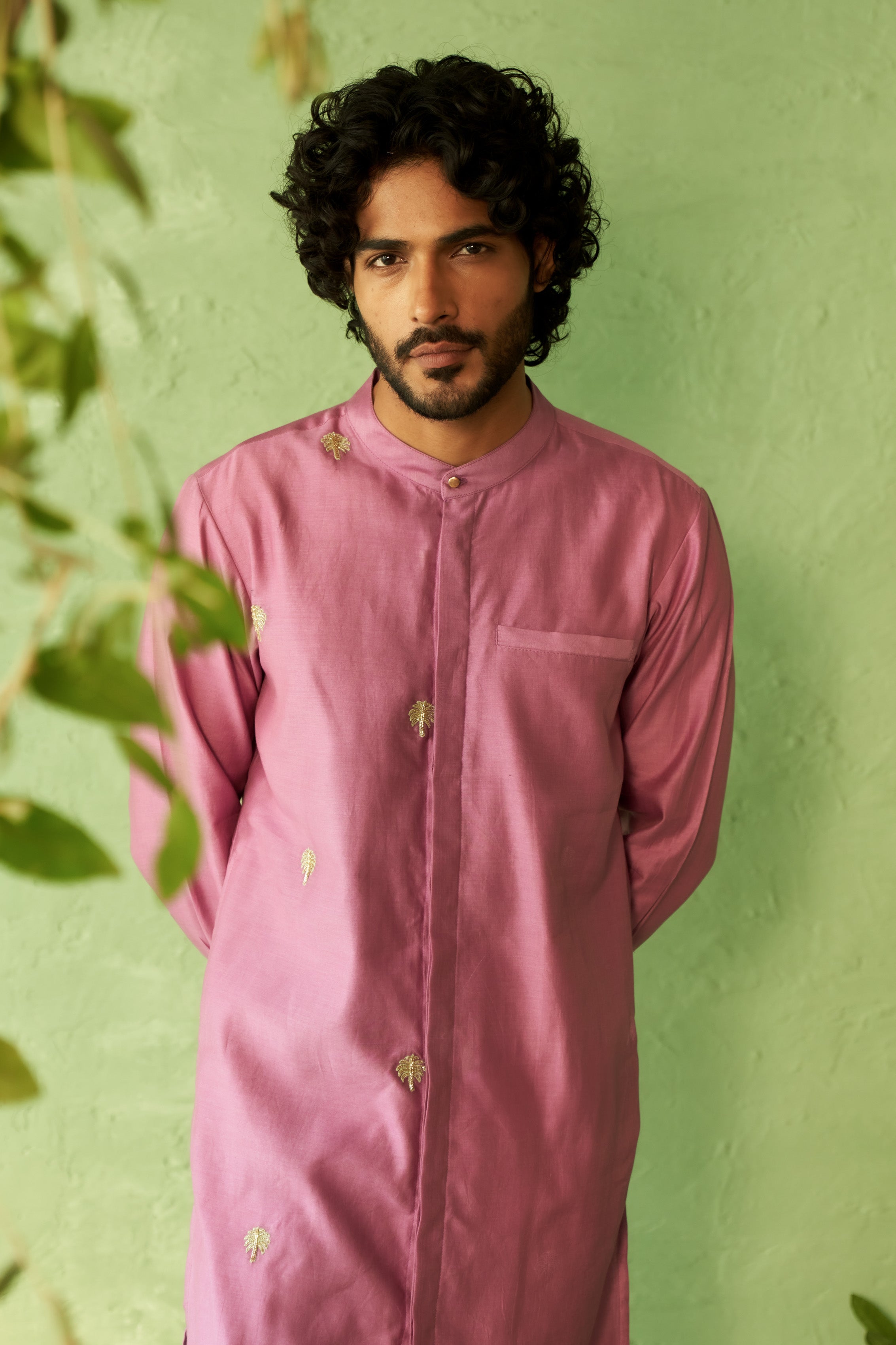 Embroidered Purple Chanderi Kurta Set with Straight Pyjamas