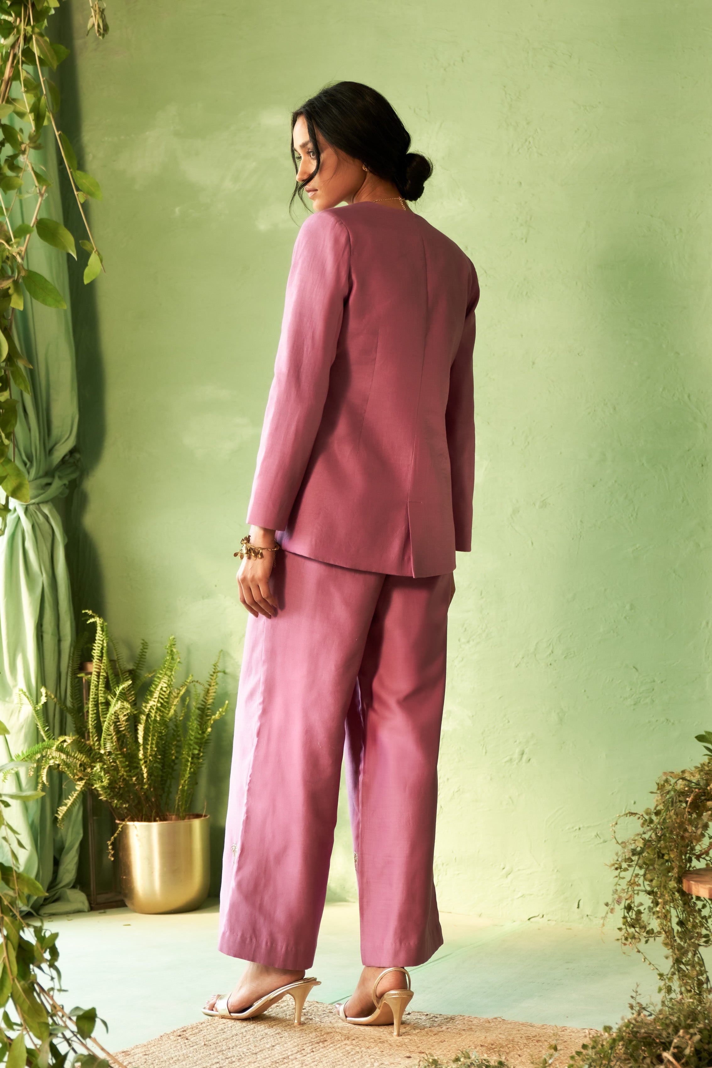 Purple Chanderi Embroidered Lounge Jacket Set