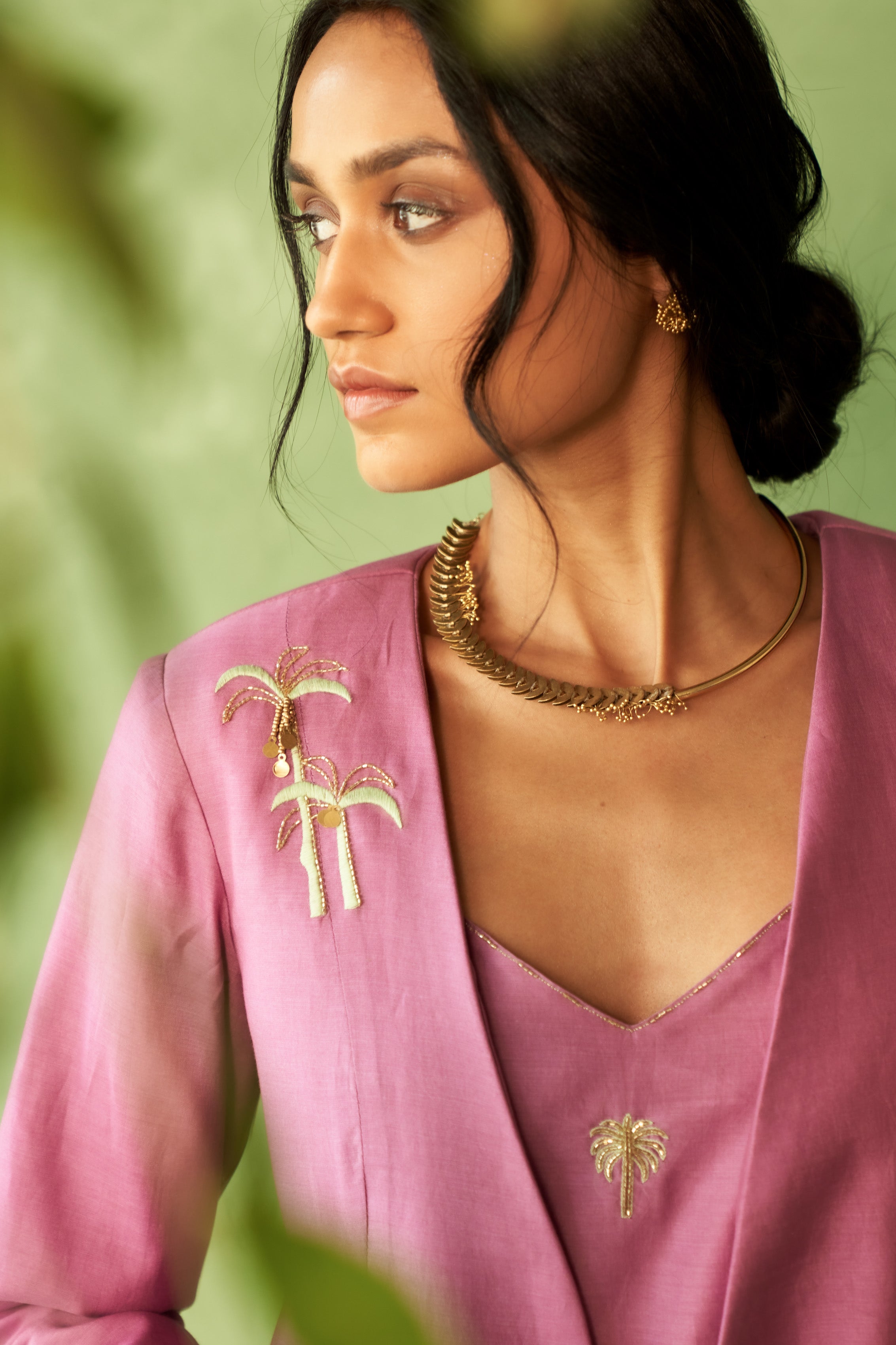 Purple Chanderi Embroidered Lounge Jacket Set