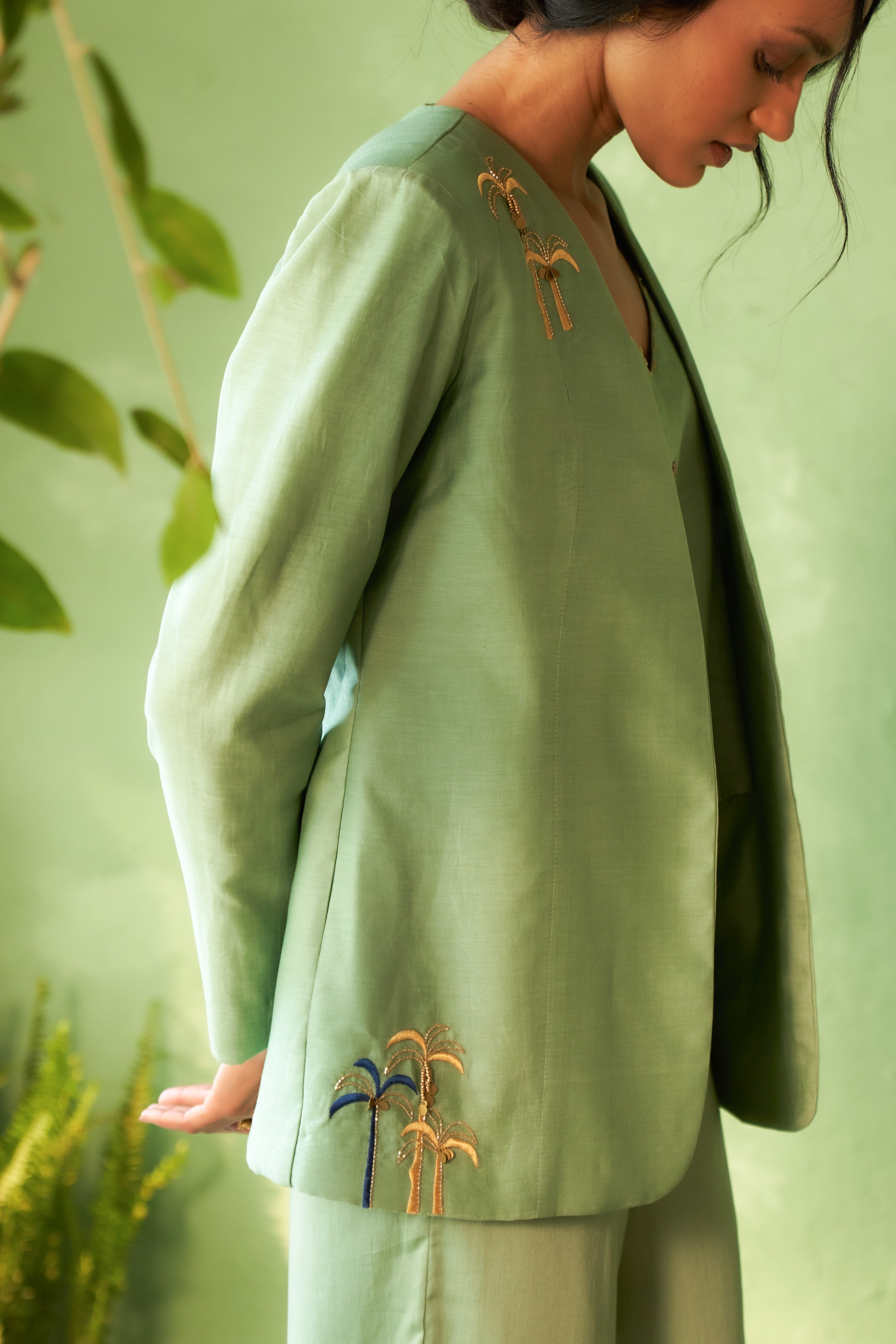 Purple Chanderi Embroidered Lounge Jacket Set