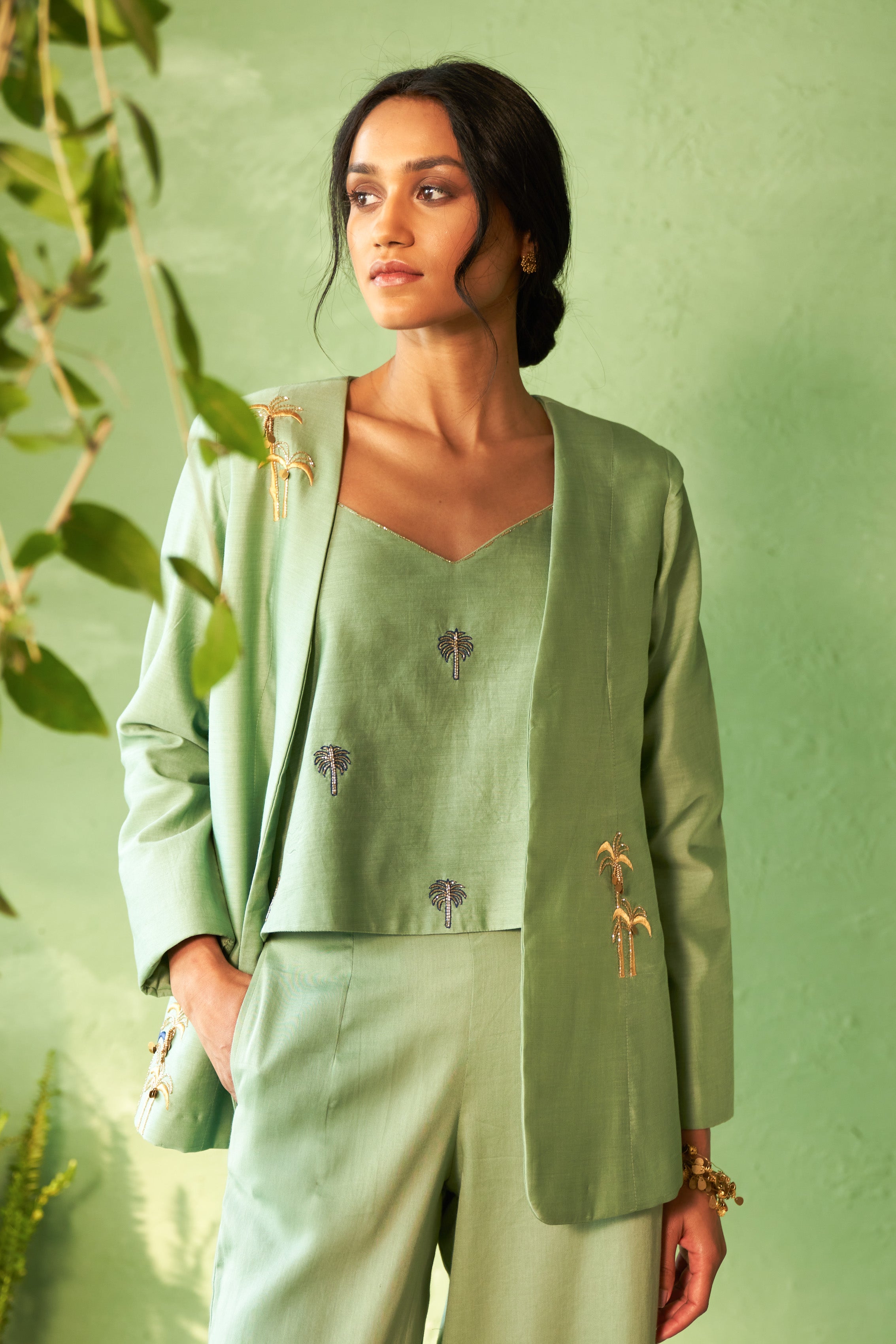 Purple Chanderi Embroidered Lounge Jacket Set