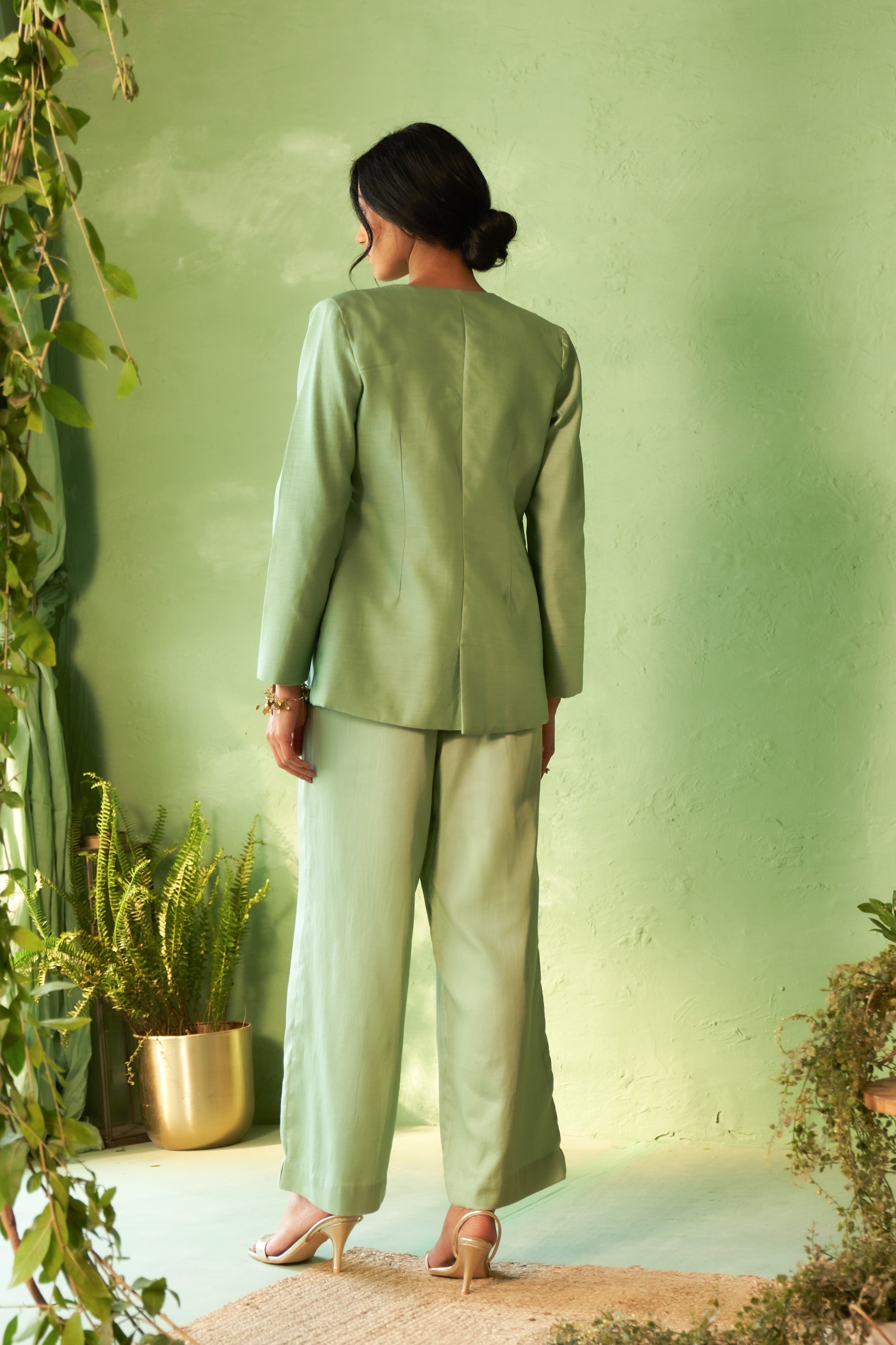 Purple Chanderi Embroidered Lounge Jacket Set