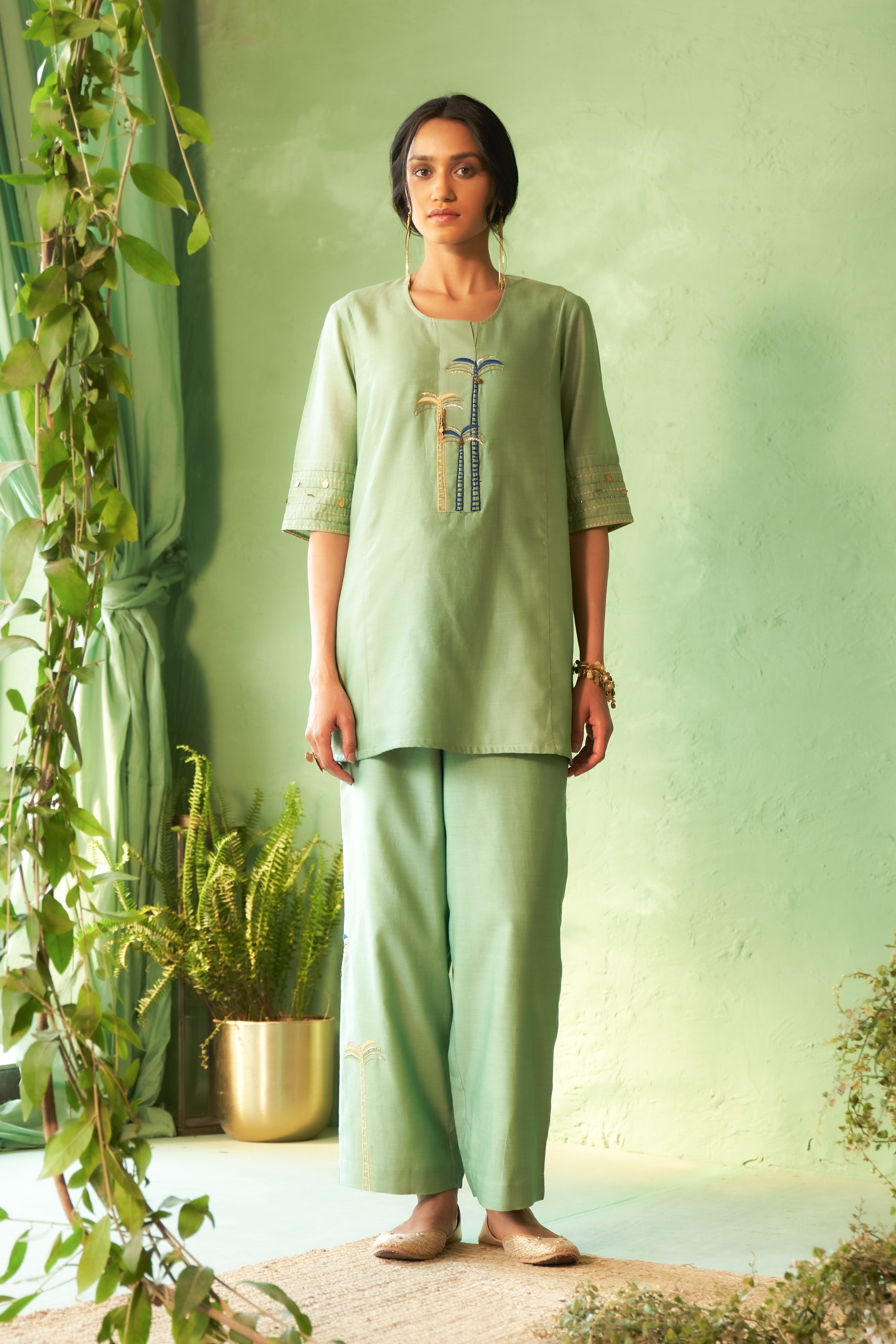 Palm Tree Embroidered Co-Ord Set