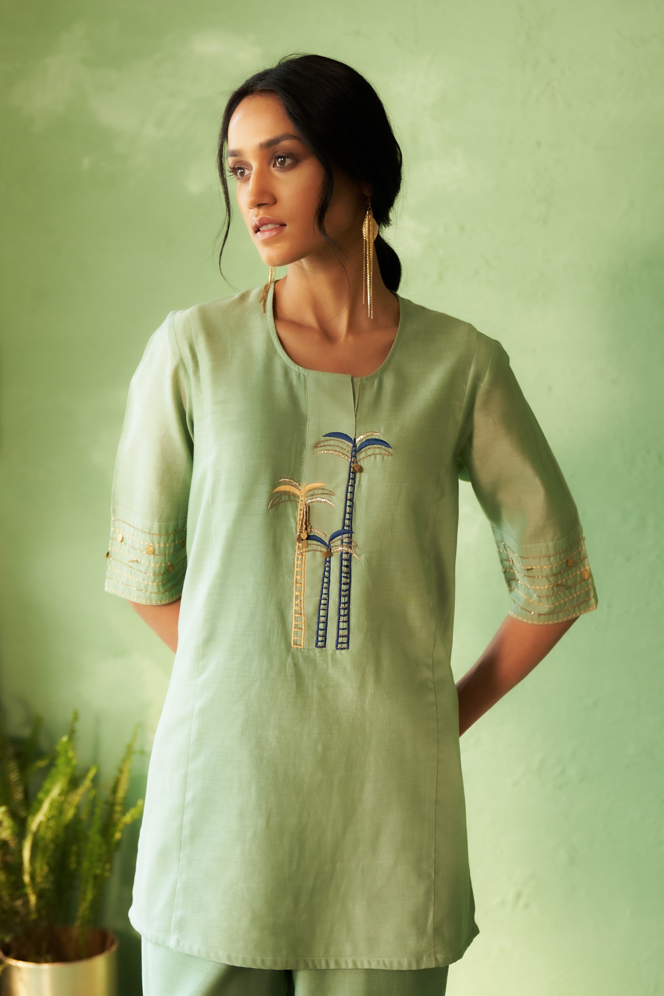 Palm Tree Embroidered Co-Ord Set