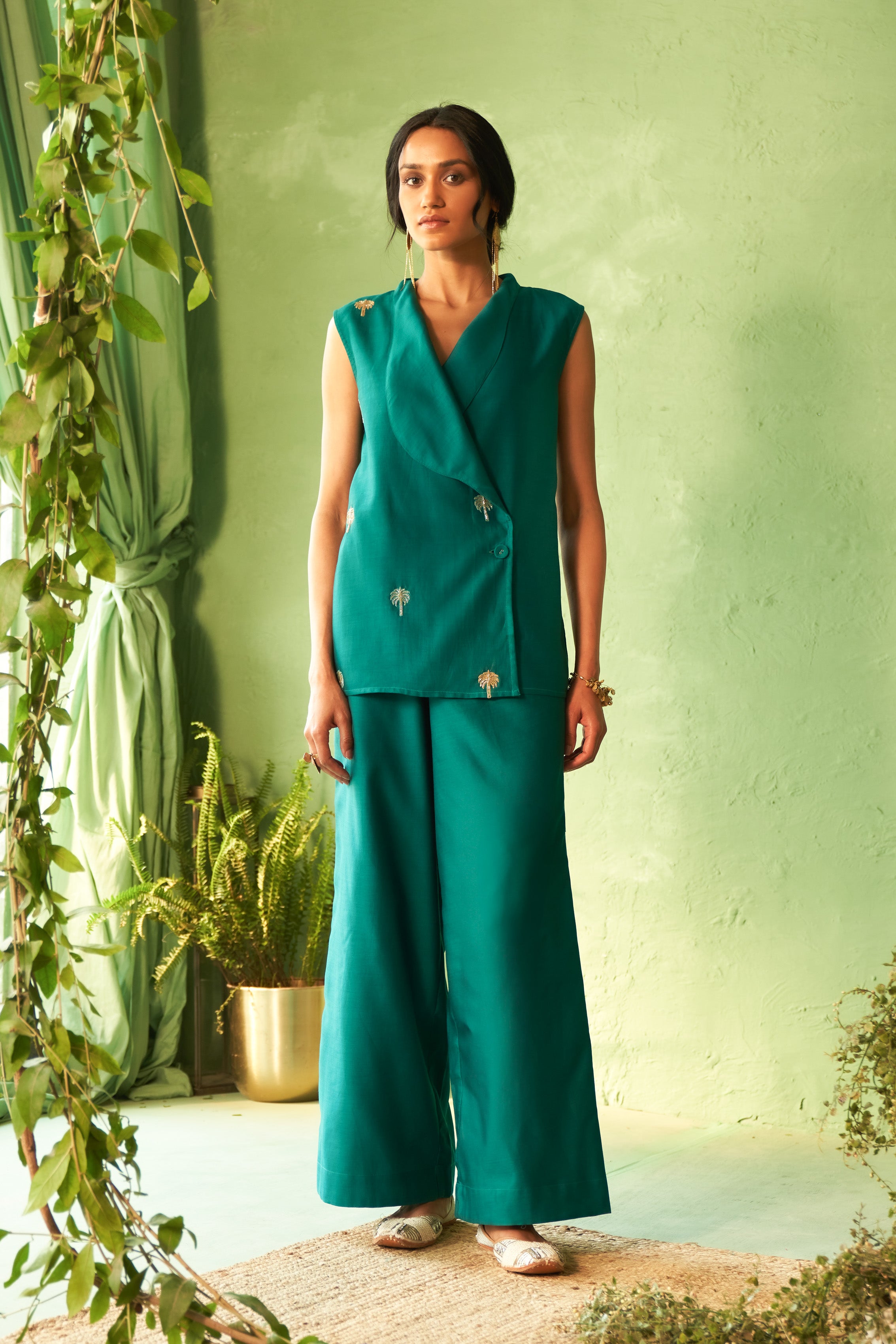 Palm Tree Embroidered Co-Ord Set