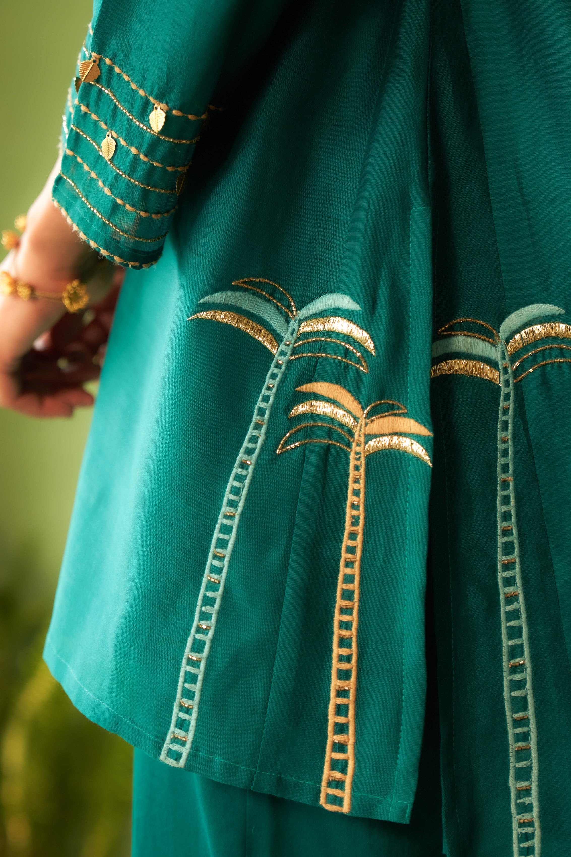 Collared Short Co-ord Set with Palm Tree Motifs