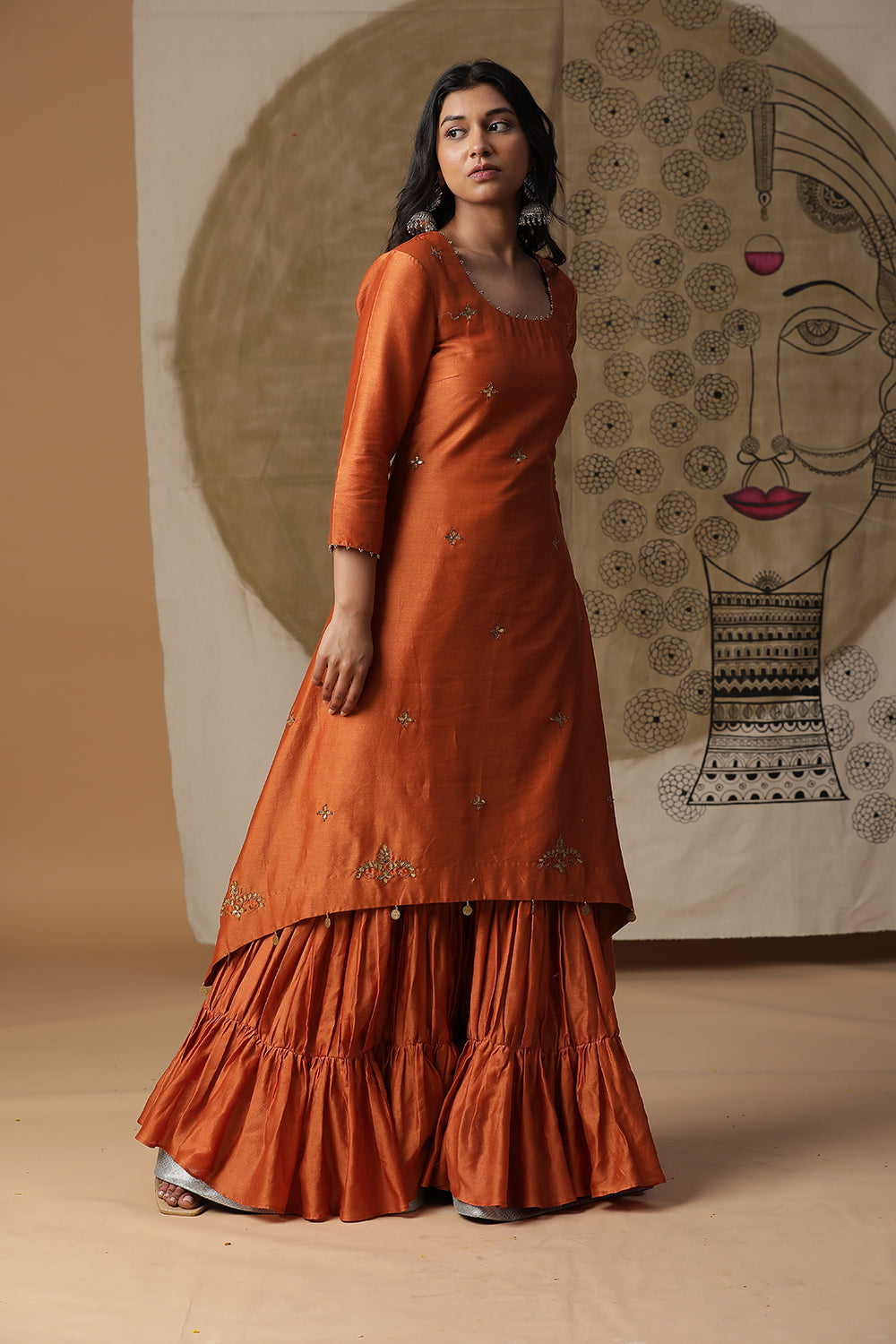 Burnt Orange Gotta Patti Gharara Set - Auraya Fashion - Arpita Sulakshana - #tag1# - #tag2# - #tag3# - #tag3#